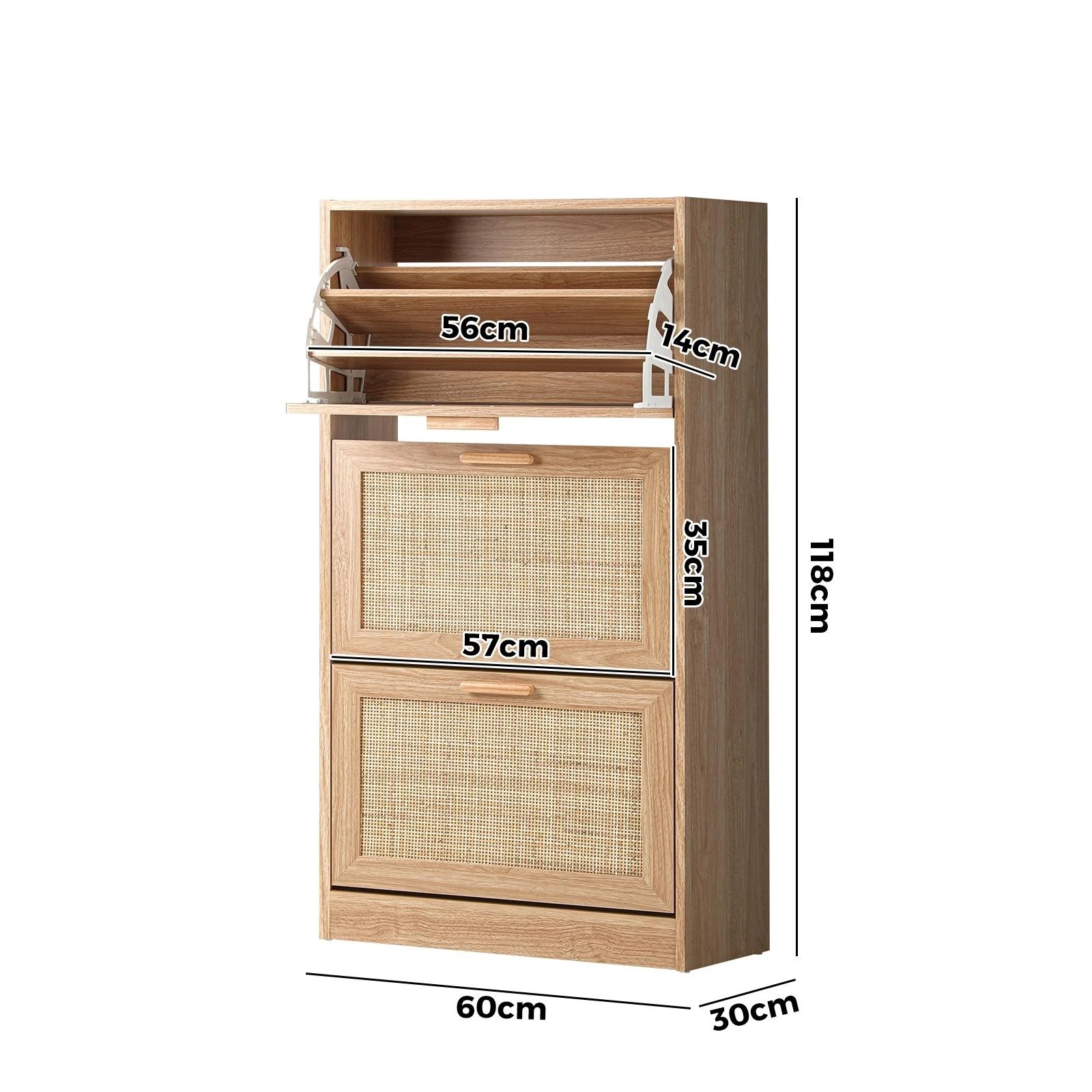 9 Oikiture Shoe Cabinet Storage 3 Doors Shoes Rack Organiser Rattan Shelf 45 Pairs
 - Natural, 9 of 9