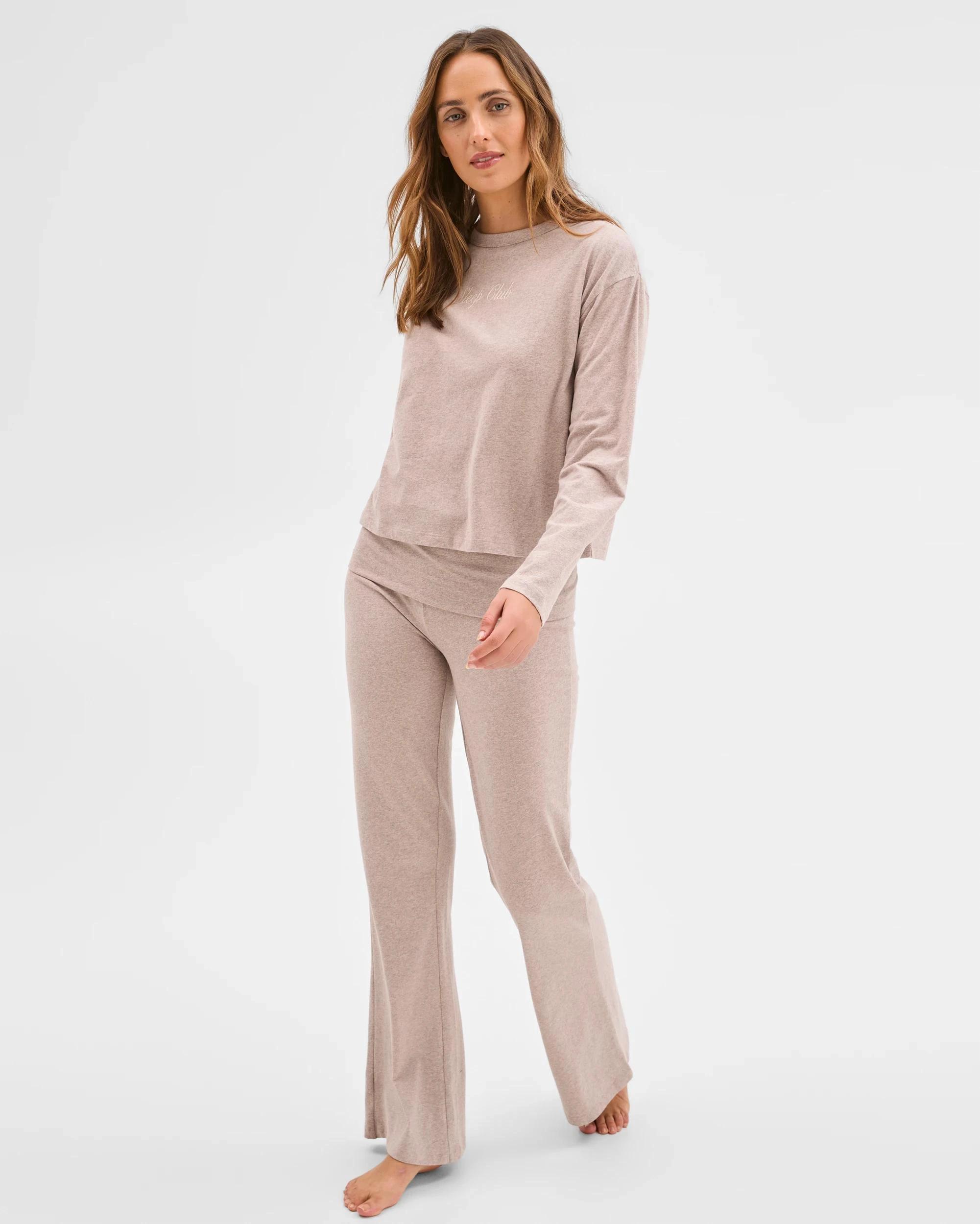 1 Lily Loves Australian Cotton Folded Waist Flare Leg Sleep Pants MUSHROOM, 1 of 7