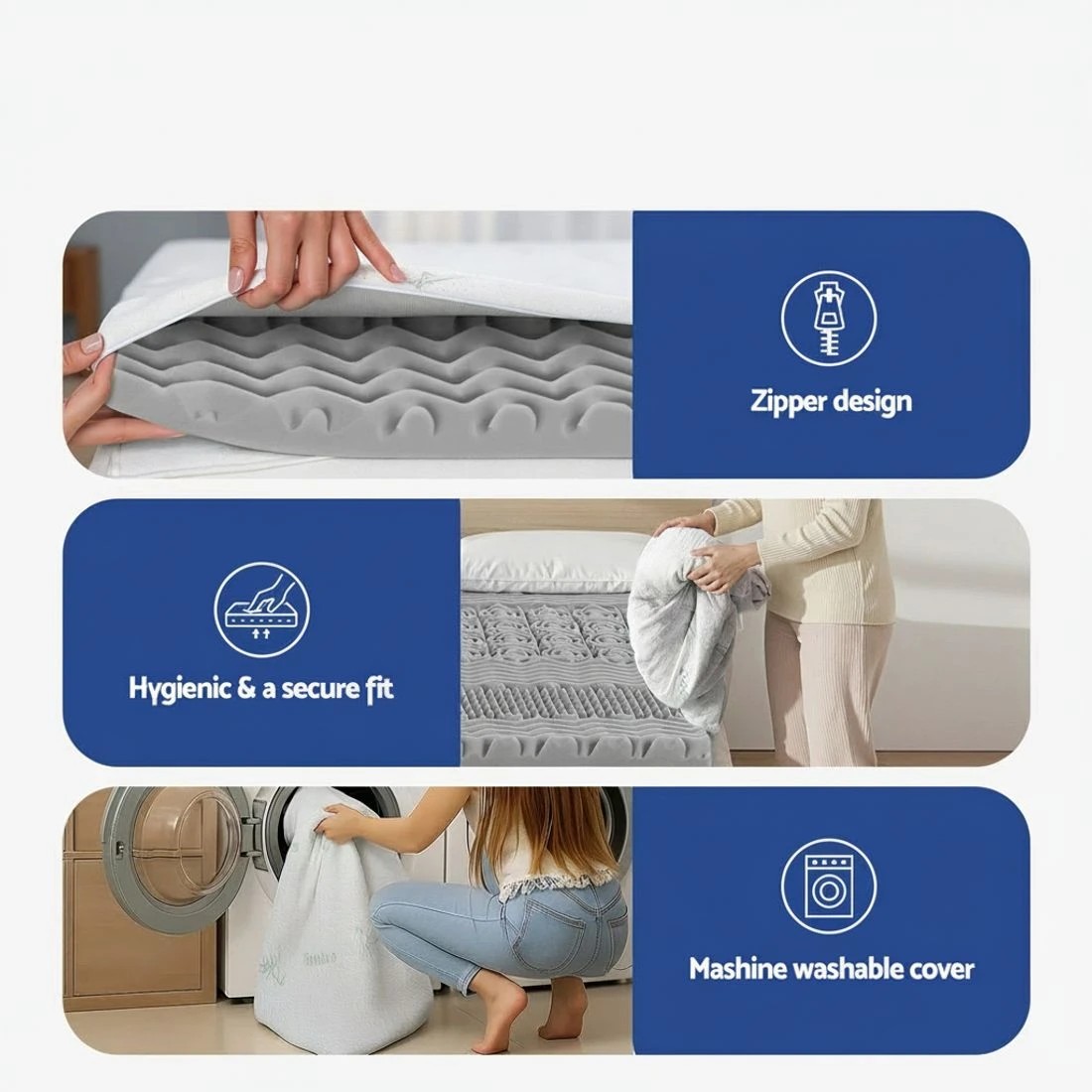 9 Giselle Bedding 8cm Memory Foam Mattress Topper 7-Zone Graphite Queen - Queen Bed - Grey, 9 of 9