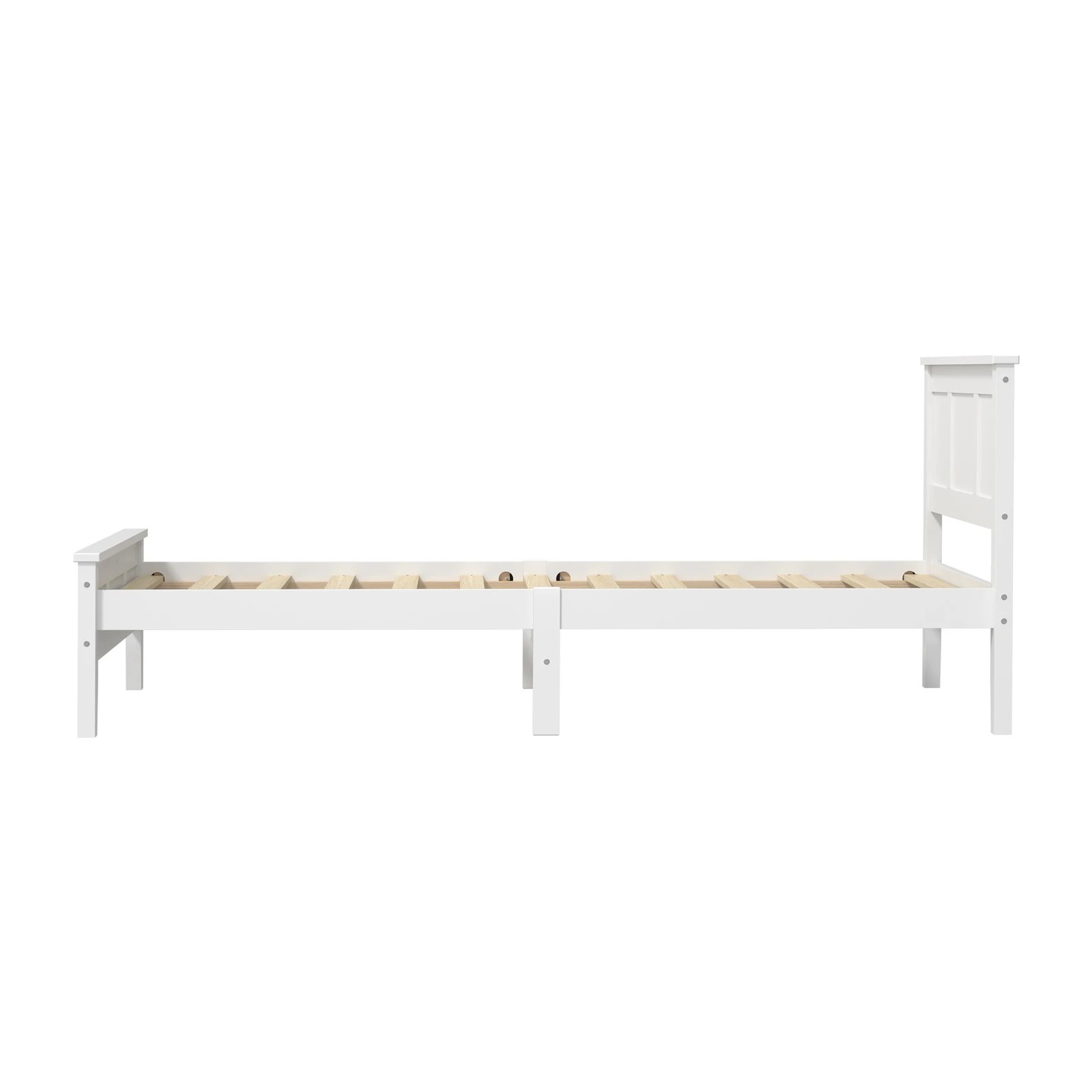 9 Oikiture Single Wooden Bed Frame with Slatted Base Headboard Pine Timber Single - White, 9 of 9