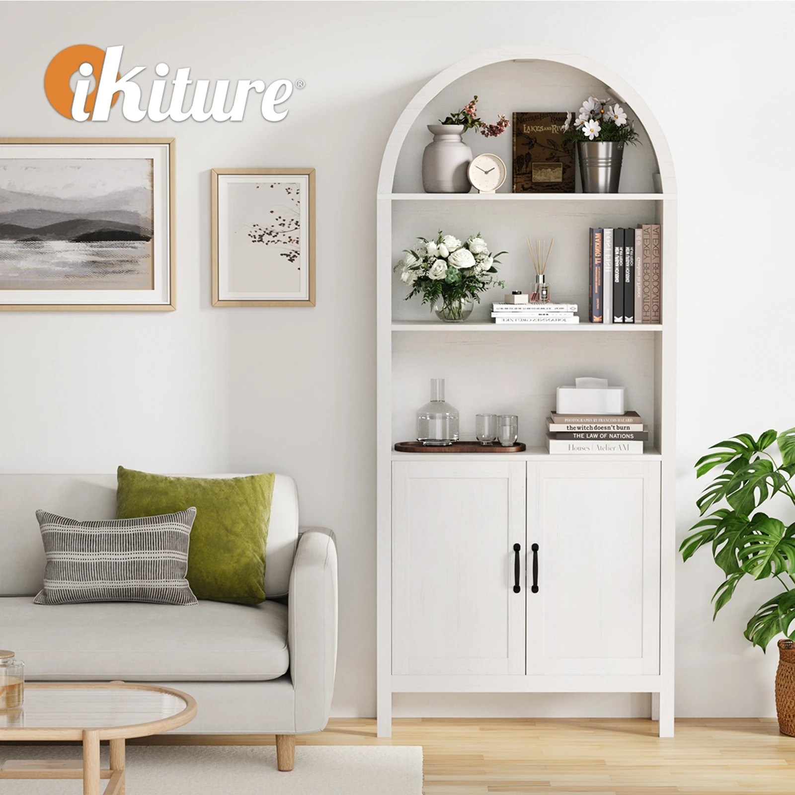 5 Oikiture Arched Bookshelf Display Shelf Bookcase Bookshelves Storage - White, 5 of 10