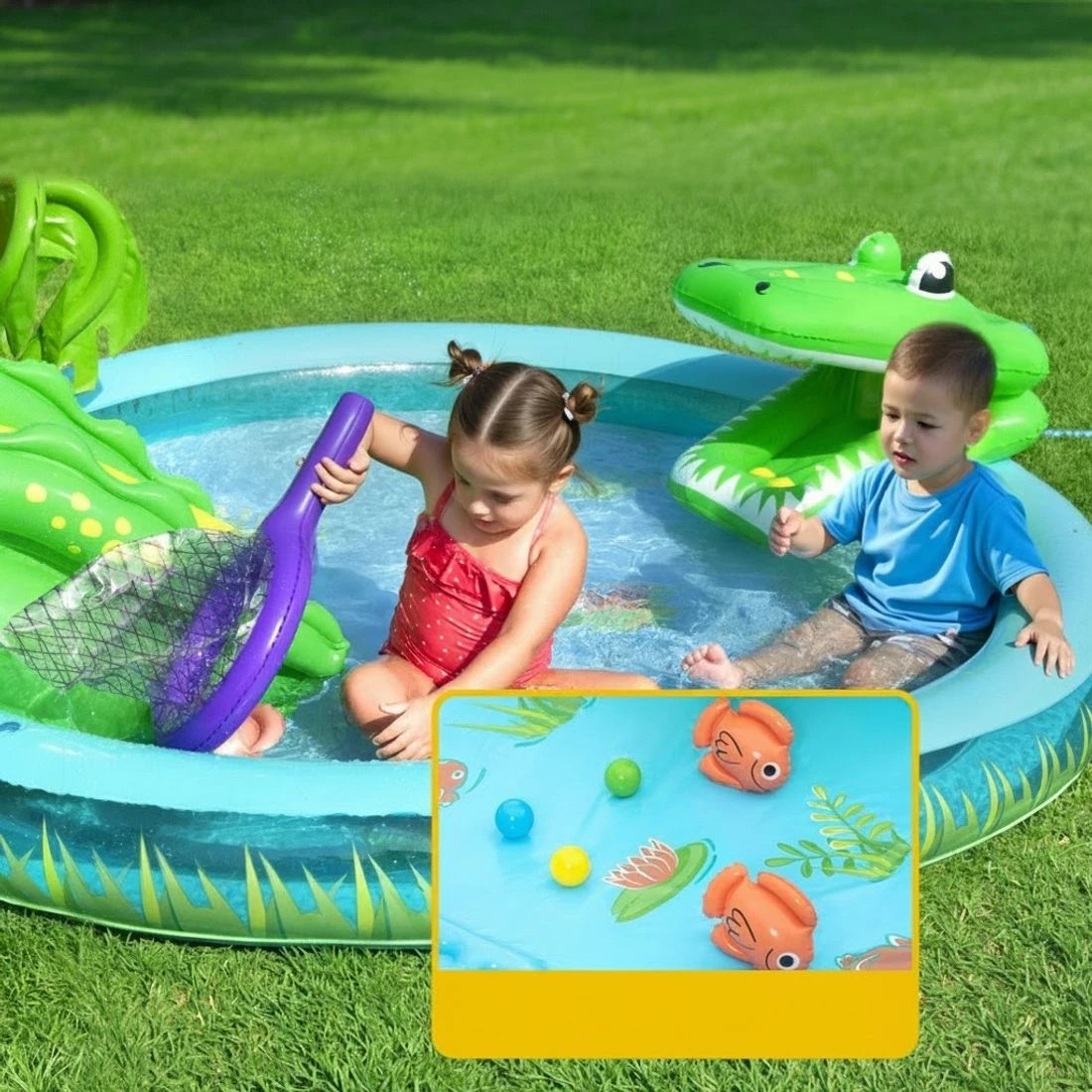 5 Bestway Kids Inflatable Splash Play Pool with Slide Ball Crocodile Fishing Net - Multi, 5 of 5