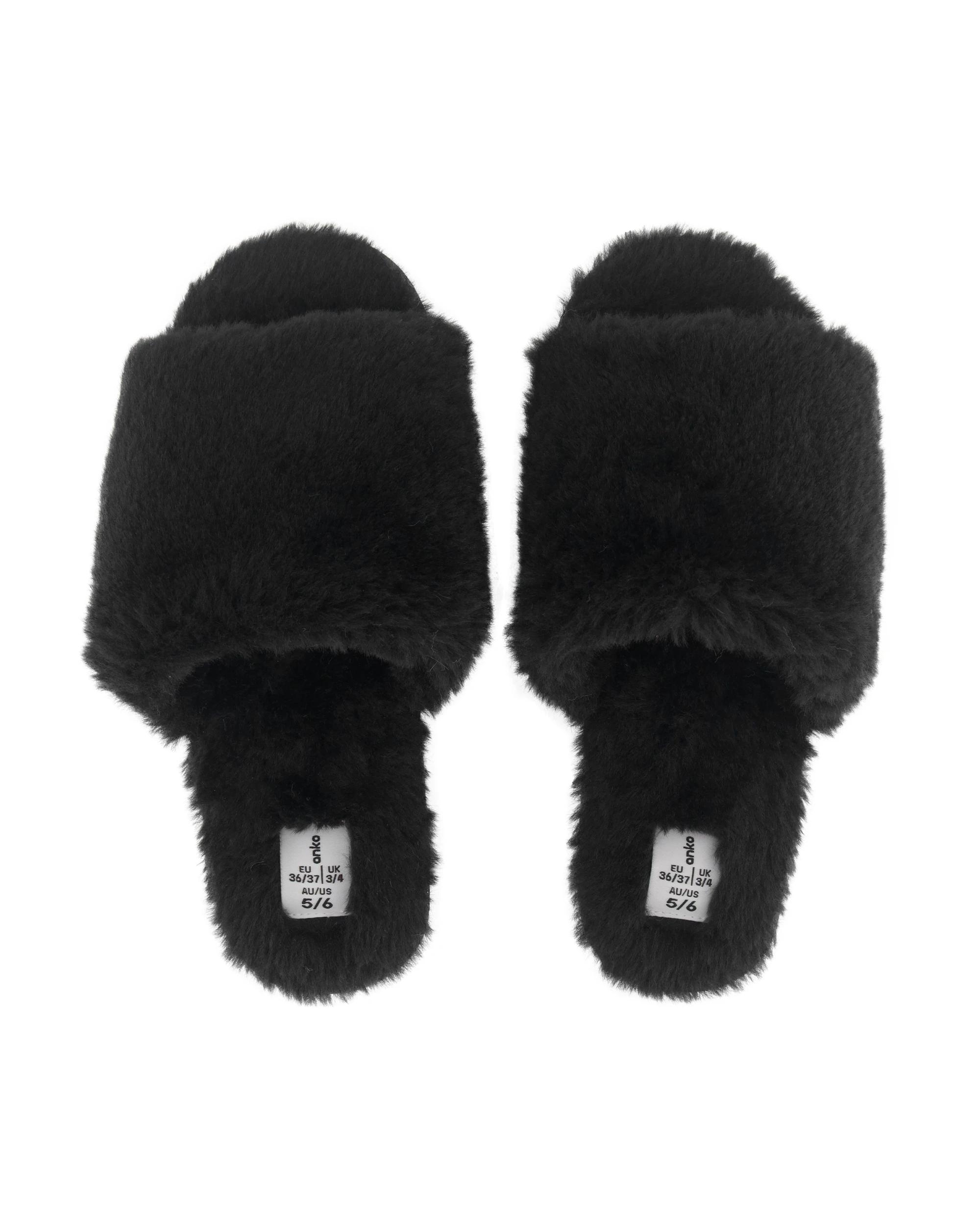 2 EVA Outsole Furry Slides Black, 2 of 3