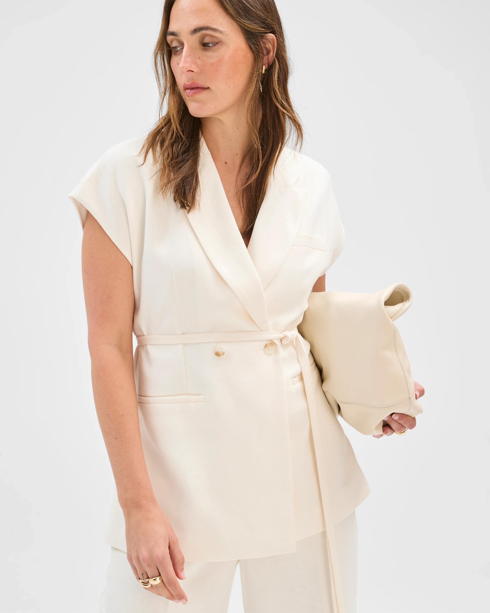 3 Preview Linen Blend Tailored Tie Waist Vest CLOUD DANCER, 3 of 7