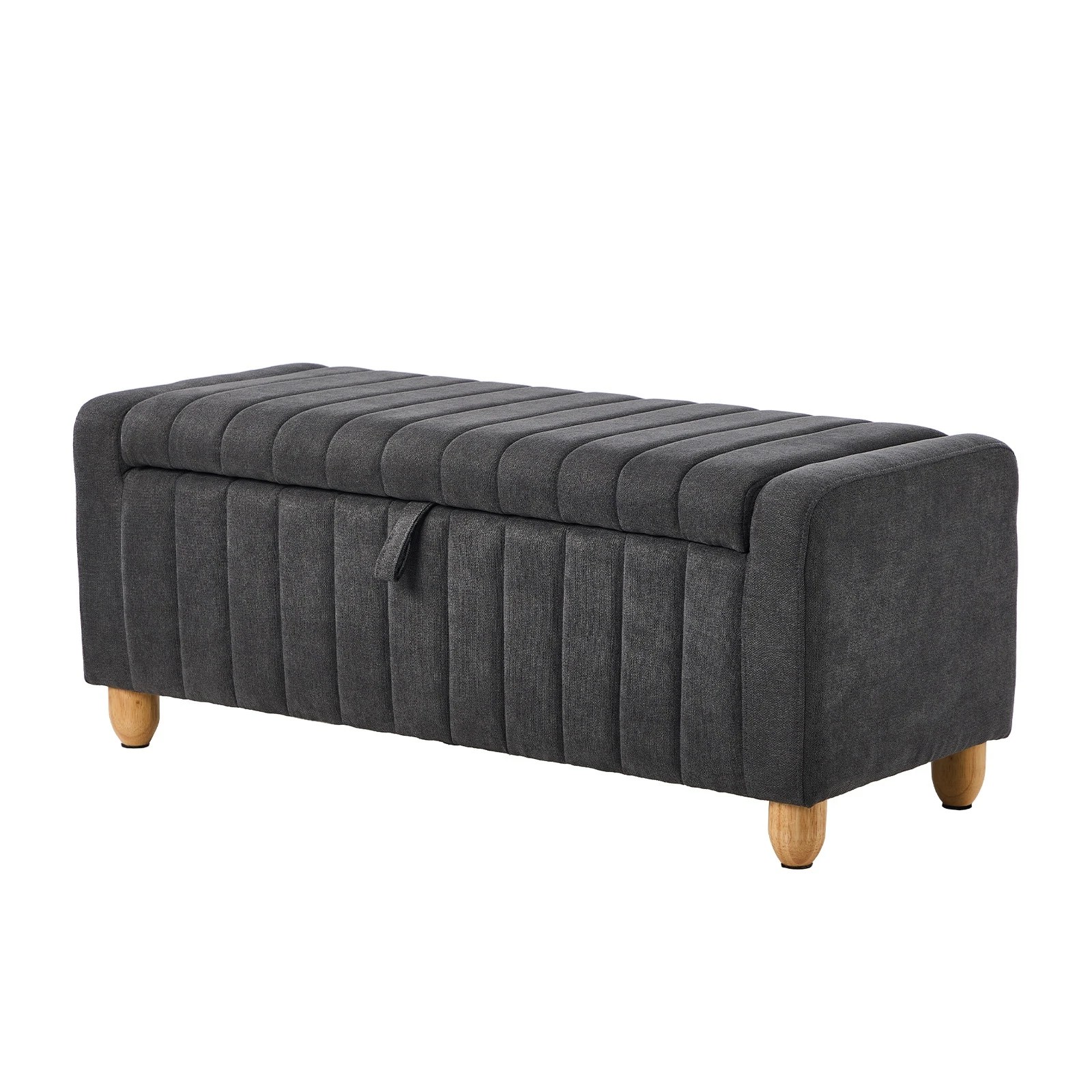 1 Oikiture Storage Ottoman Couch Stripe Linen - Grey, 1 of 10