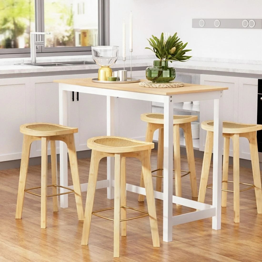 5 Artiss Bar Table and Stools Set Dining Desk Kitchen Chairs Cafe - Multi, 5 of 8