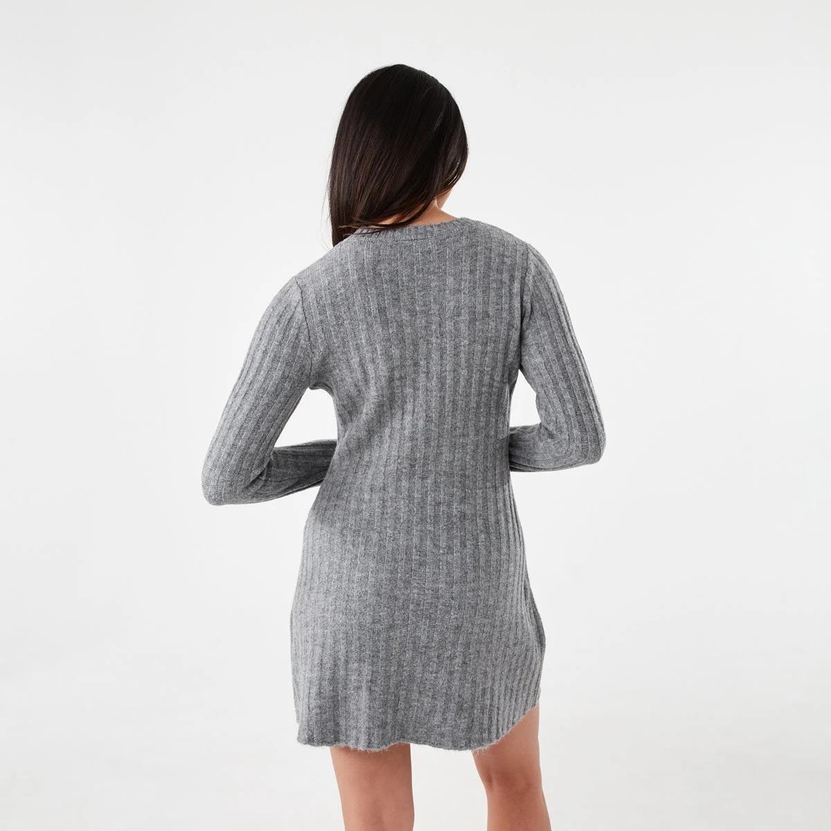 3 Long Sleeve Rib True Knit Skater Mini Dress Grey Marle, 3 of 7