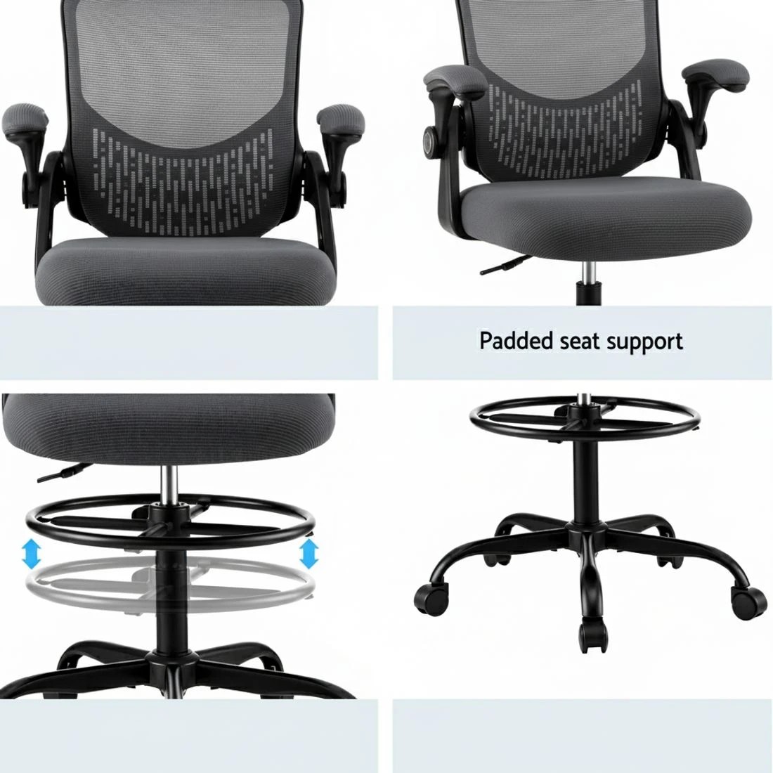 5 Artiss Office Chair Drafting Chairs Stool Computer Desk Studios Mesh - Grey, 5 of 5