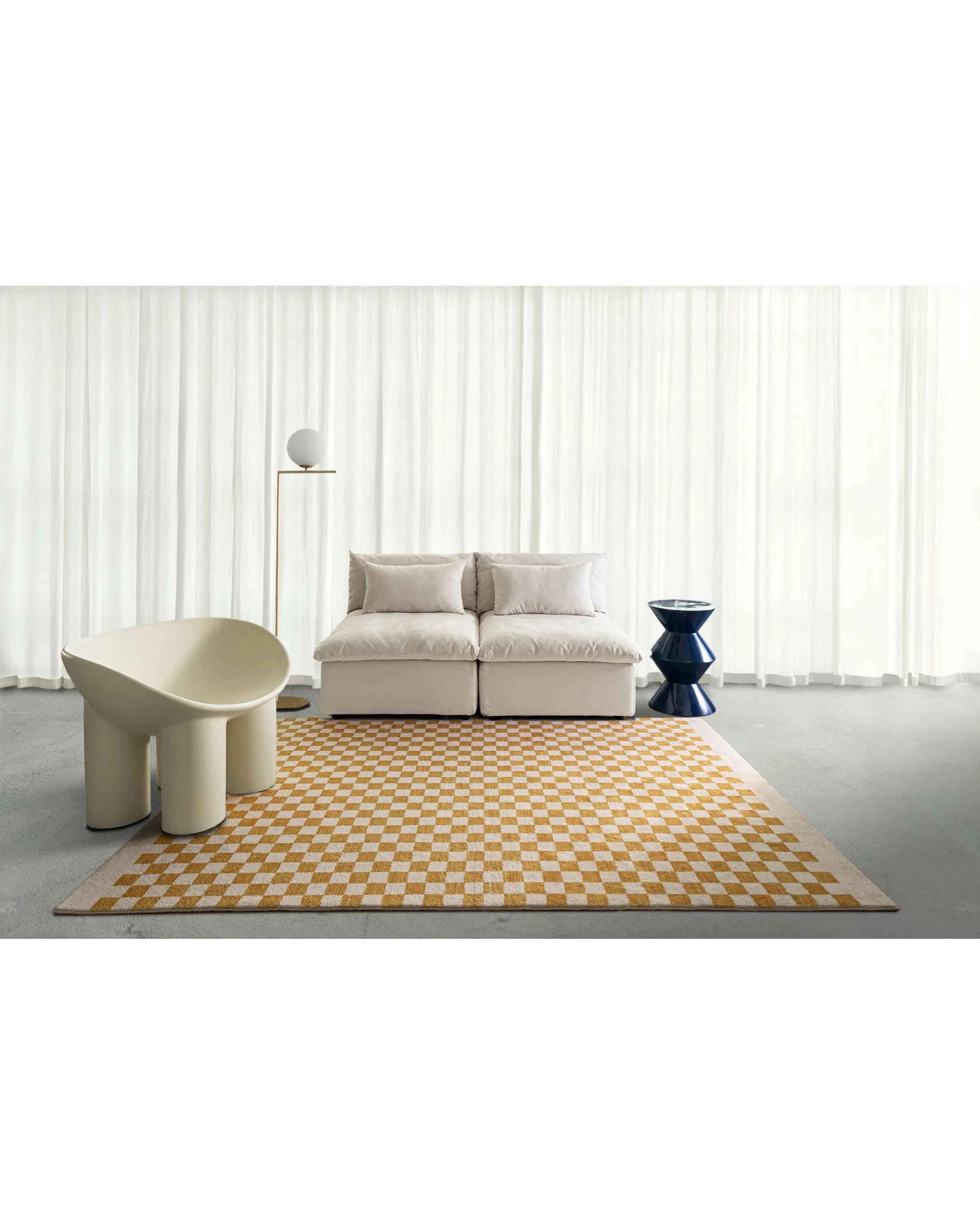 2 Loopsie Segundo Checkered Washable Rug-290cm x 200cm - Yellow, 2 of 8