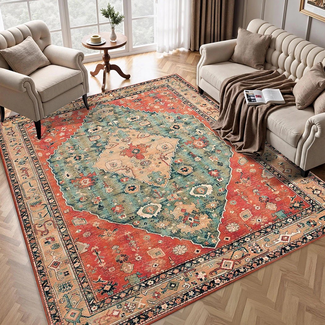 8 Marlow Large Area Rugs Boho Faux Cashmere Carpet Red Print, 8 of 8