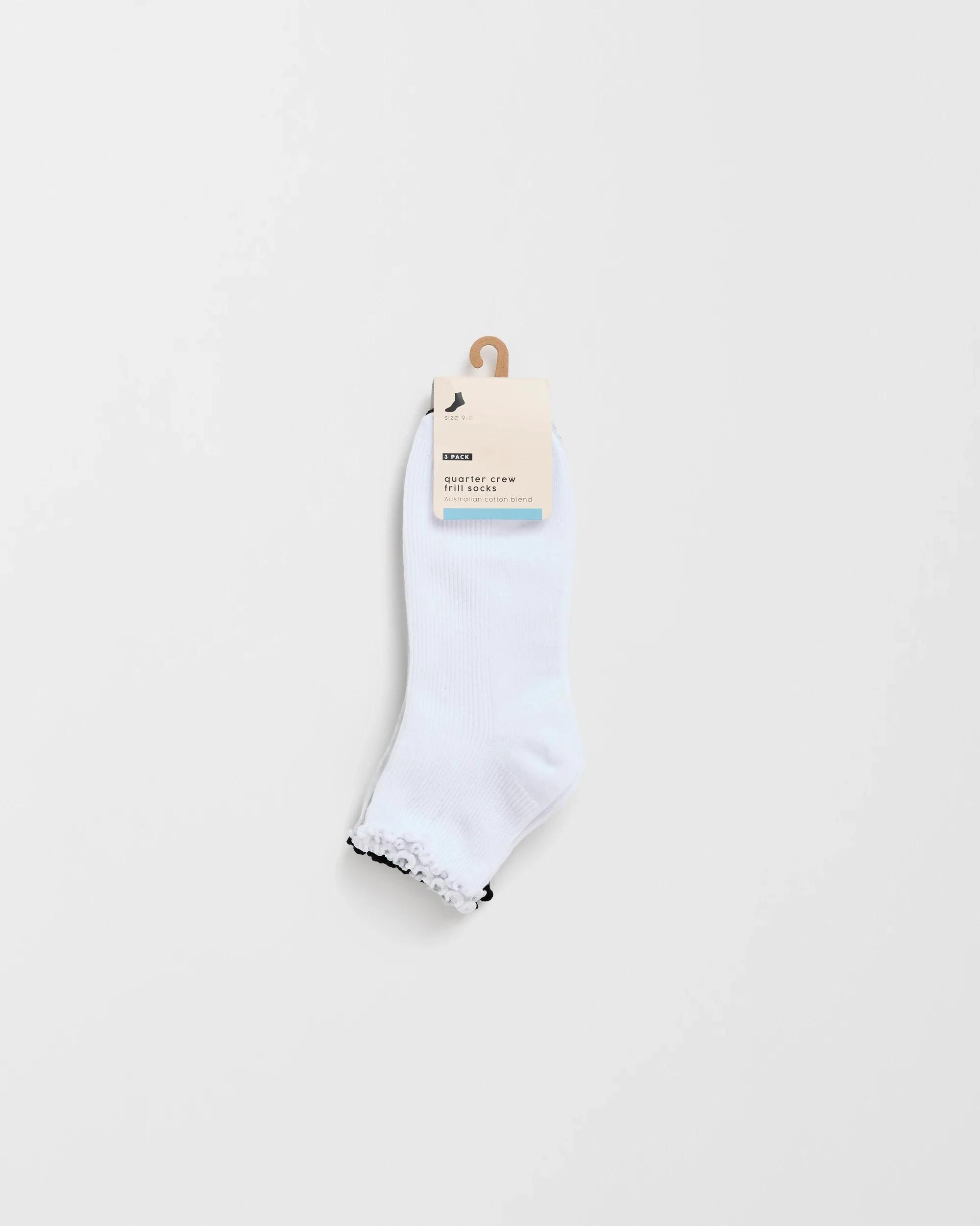 3 Target Woman Australian Cotton Blend 3 Pack Quarter Crew Socks with Frill WHITE/BLACK/GREY, 3 of 3