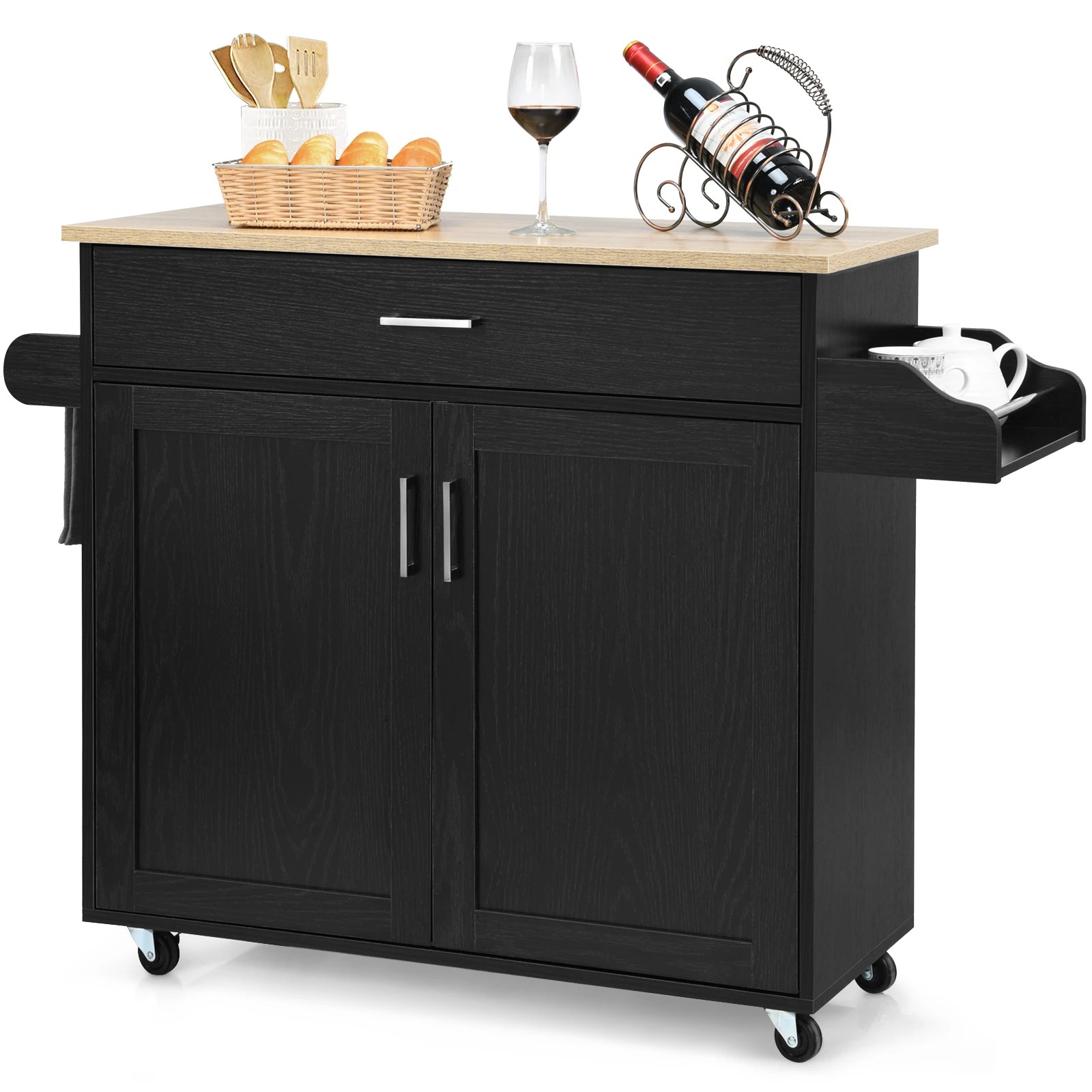 5 Costway Wooden Rolling Kitchen Island Black, 5 of 5