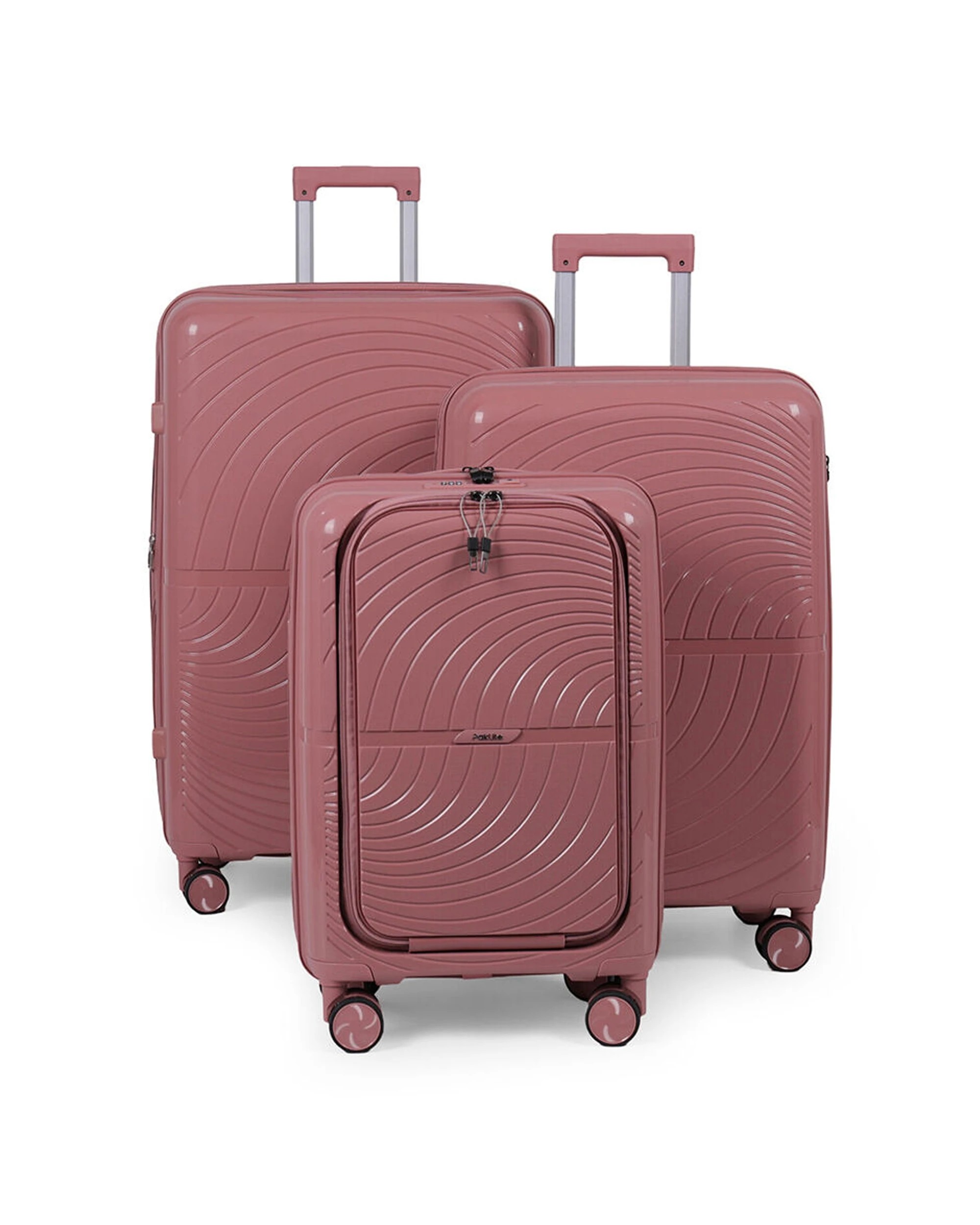 1 Paklite 3pc Solar Travel Luggage Set Suitcase Lightweight Expandable - Pink, 1 of 3