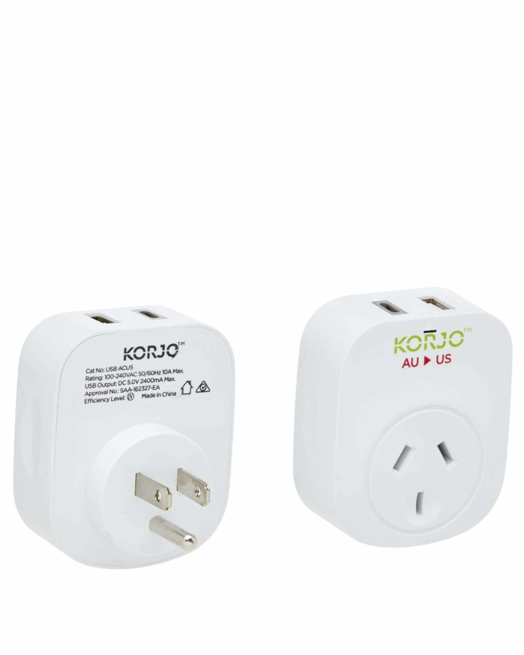 4 Korjo Travel Adaptor Plug with USB-C + USB-A - Aus to USA - White, 4 of 5
