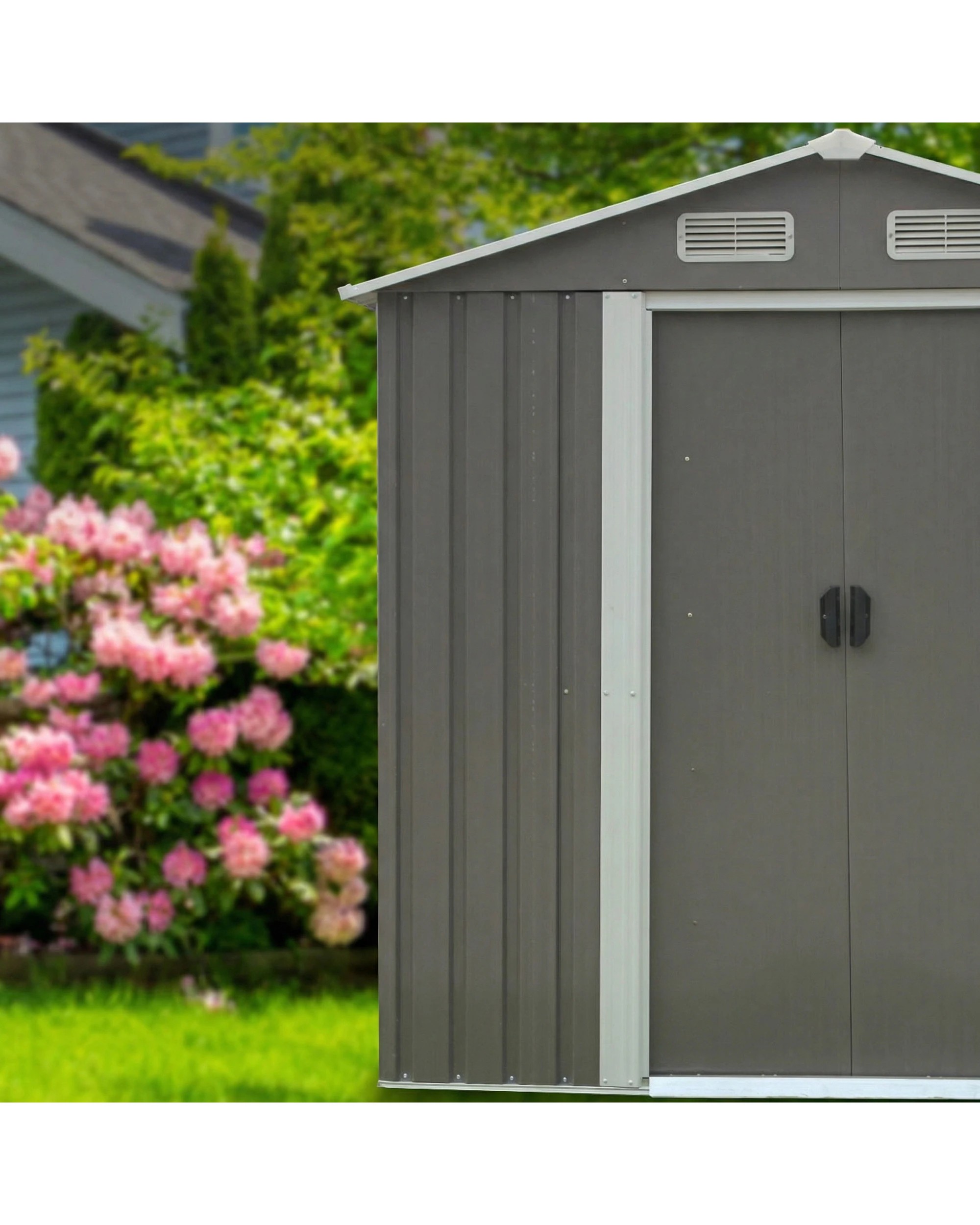 5 Wallaroo 4ft x 6ft Garden Sheds Tool Storage Outdoor Workshop Shelter Spire Roof - Grey, 5 of 9