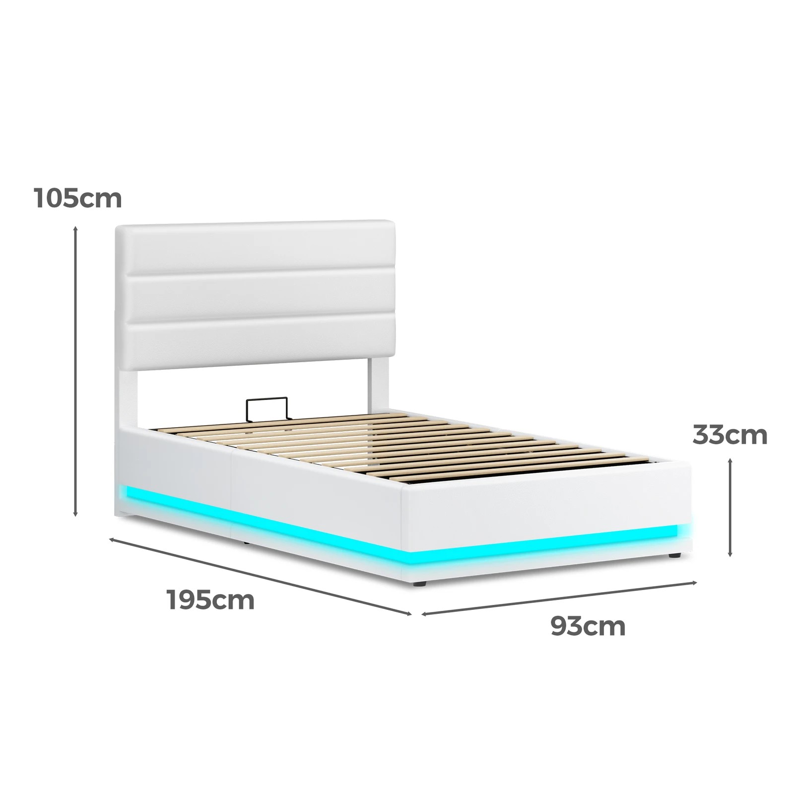 3 Alfordson Bed Frame Single Size Platform RGB LED Gas Lift Base Storage - White, 3 of 10