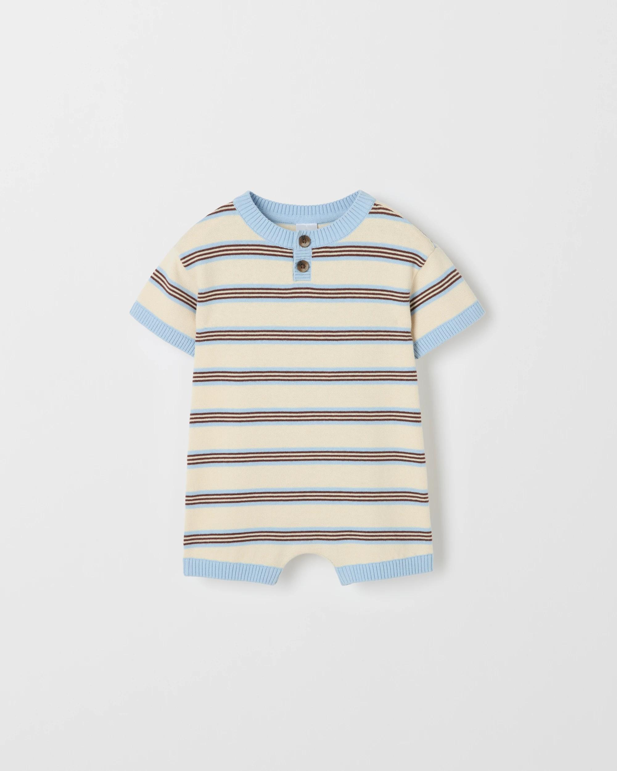 4 Target Baby Organic Cotton True Knit Henley Retro Stripe Romper STRIPE BLUE, 4 of 5