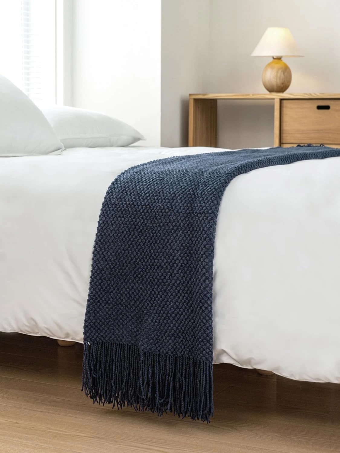 6 Gioia Casa Micro Plush Knitted Throw Blanket Soft Warm Lightweight - Navy Blue, 6 of 7