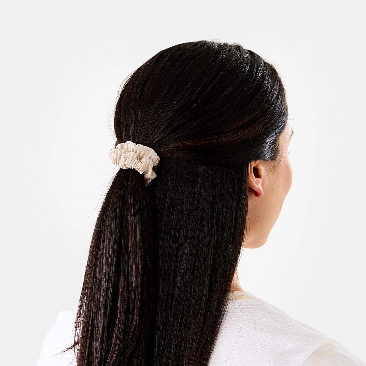 4 5 Pack Mini Textured Hair Scrunchies Beige, 4 of 5
