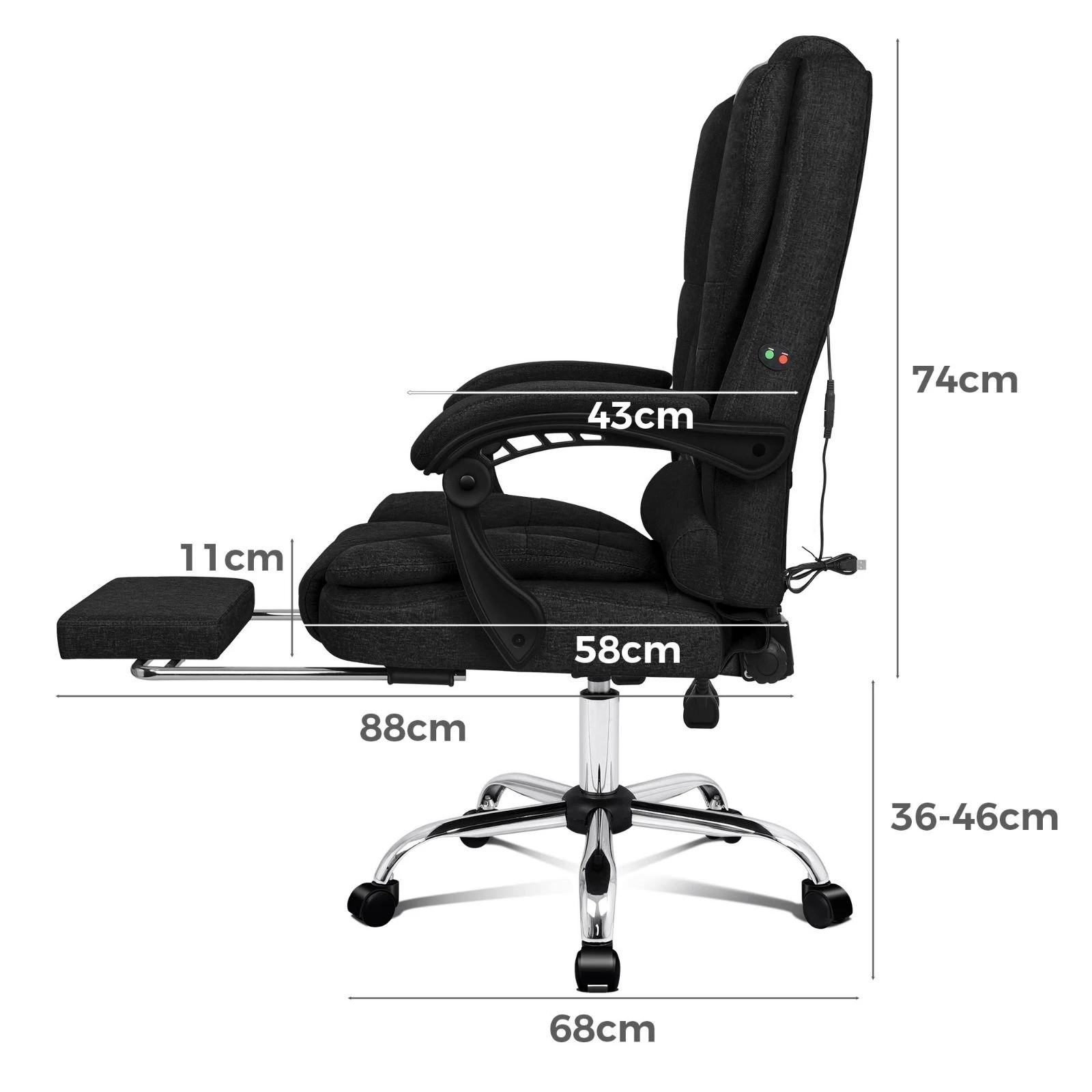 4 Alfordson Massage Office Chair Executive Fabric Seat Gaming Computer Racer - Black, 4 of 10