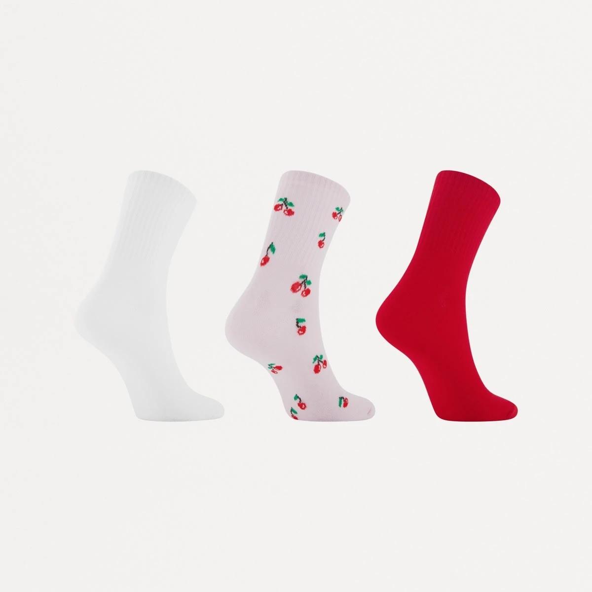 2 3 Pack Rib Quarter Crew Socks CHERRIES CREW, 2 of 3