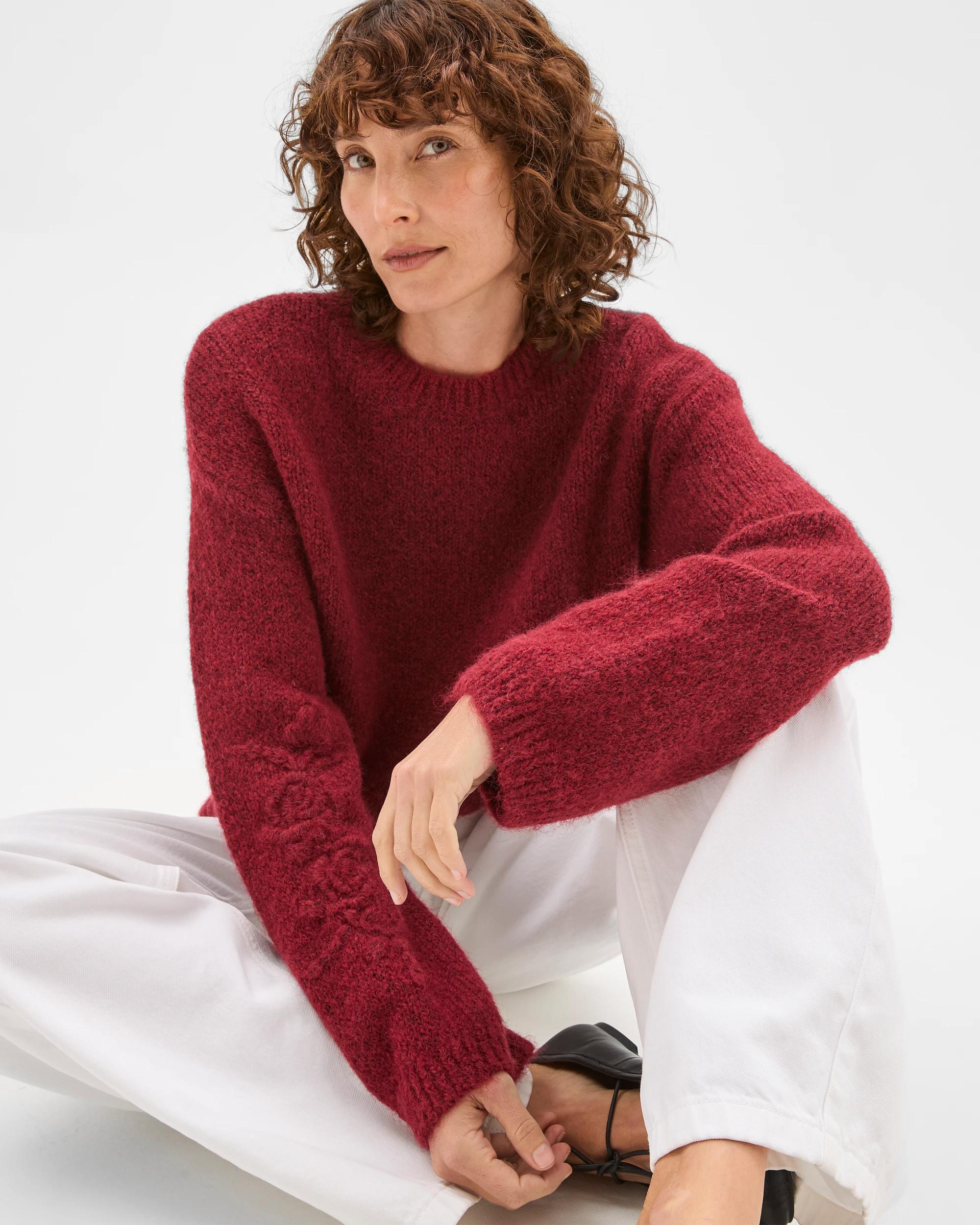 4 Target Woman Long Sleeve Boxy Fit Crop Length Embroidered Jumper BRICK RED, 4 of 7