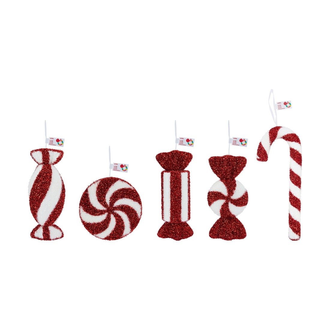 8 Large Tinsel Sweet Decoration - Assorted, 8 of 8