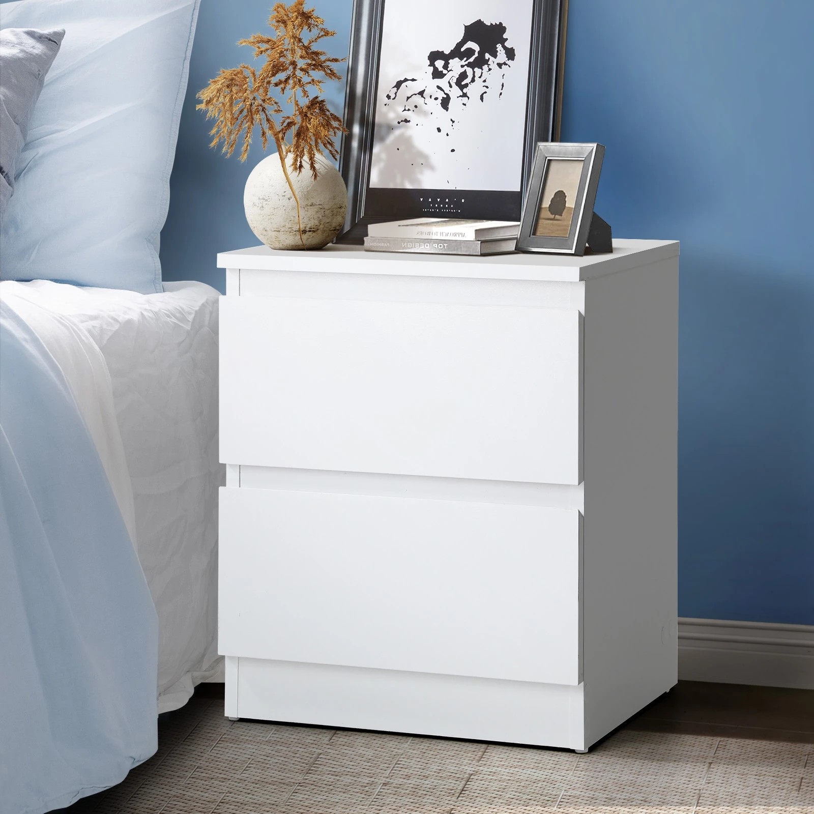 2 Oikiture Bedside Table Nightstand 2 Drawers Side End Table Storage Cabinet
 - White, 2 of 6
