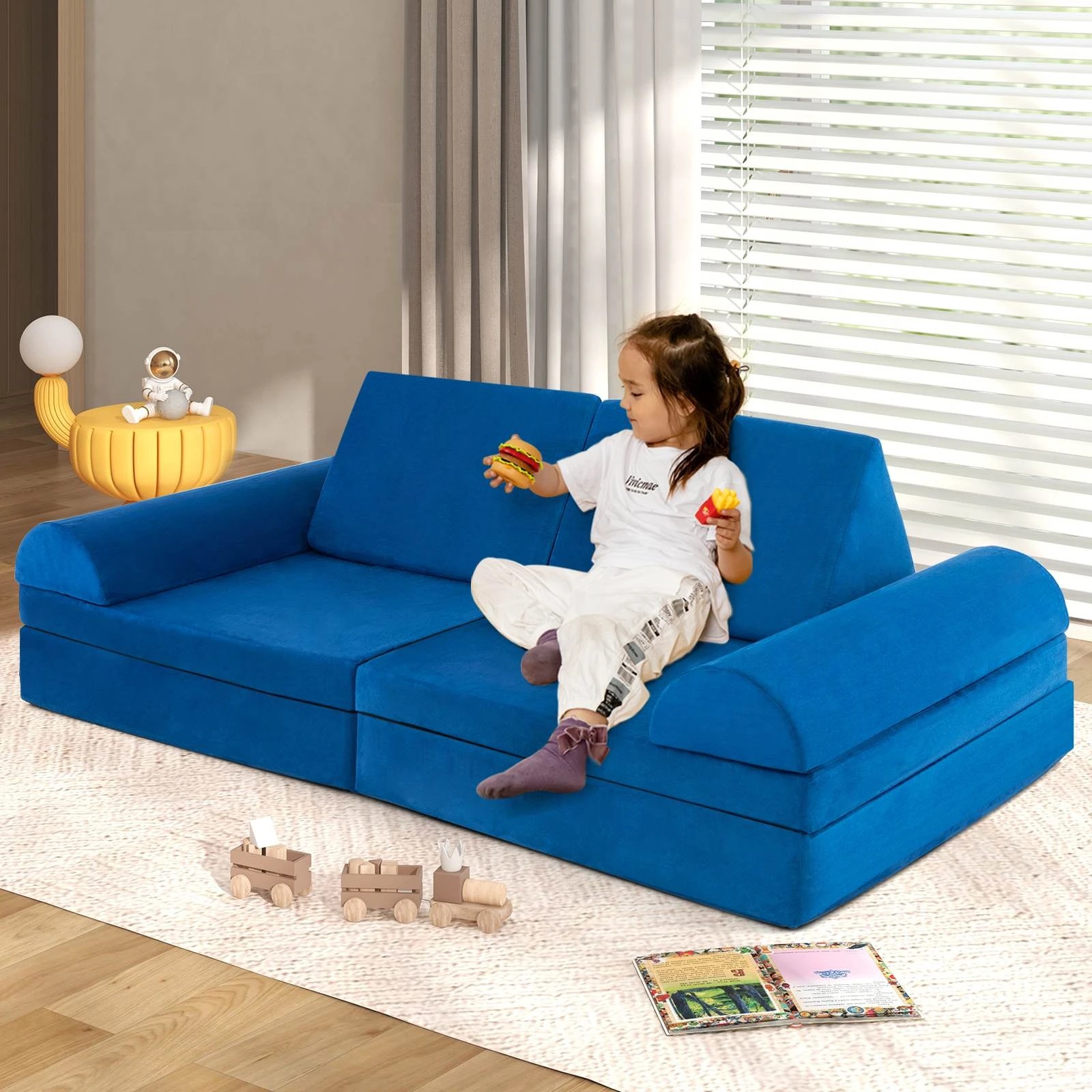 2 Costway 6PCS Modular Play Sofa Foam Couch Chair - Blue, 2 of 2