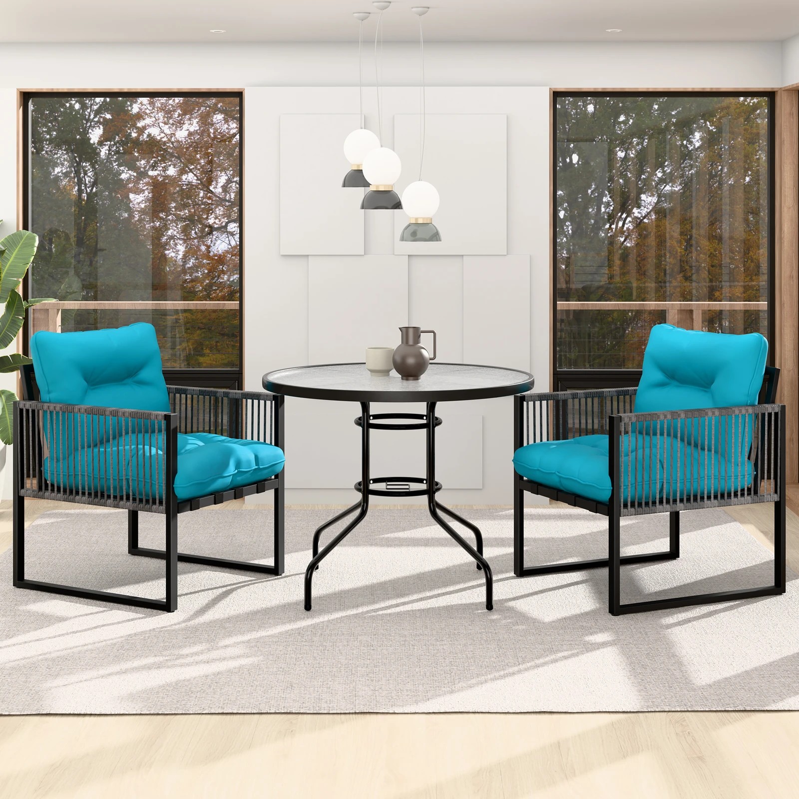 4 Alfordson Outdoor Lounge Set Table and Chairs Patio Furniture Glass Armchair - Blue, 4 of 10