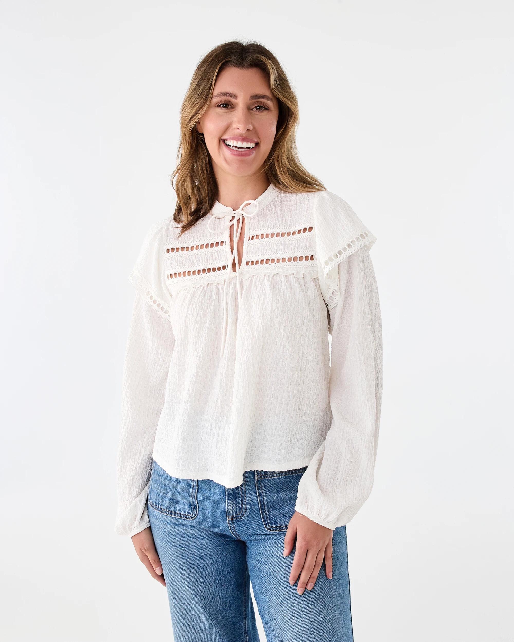 1 Long Sleeve Ruffle Detail Top Cld White, 1 of 8