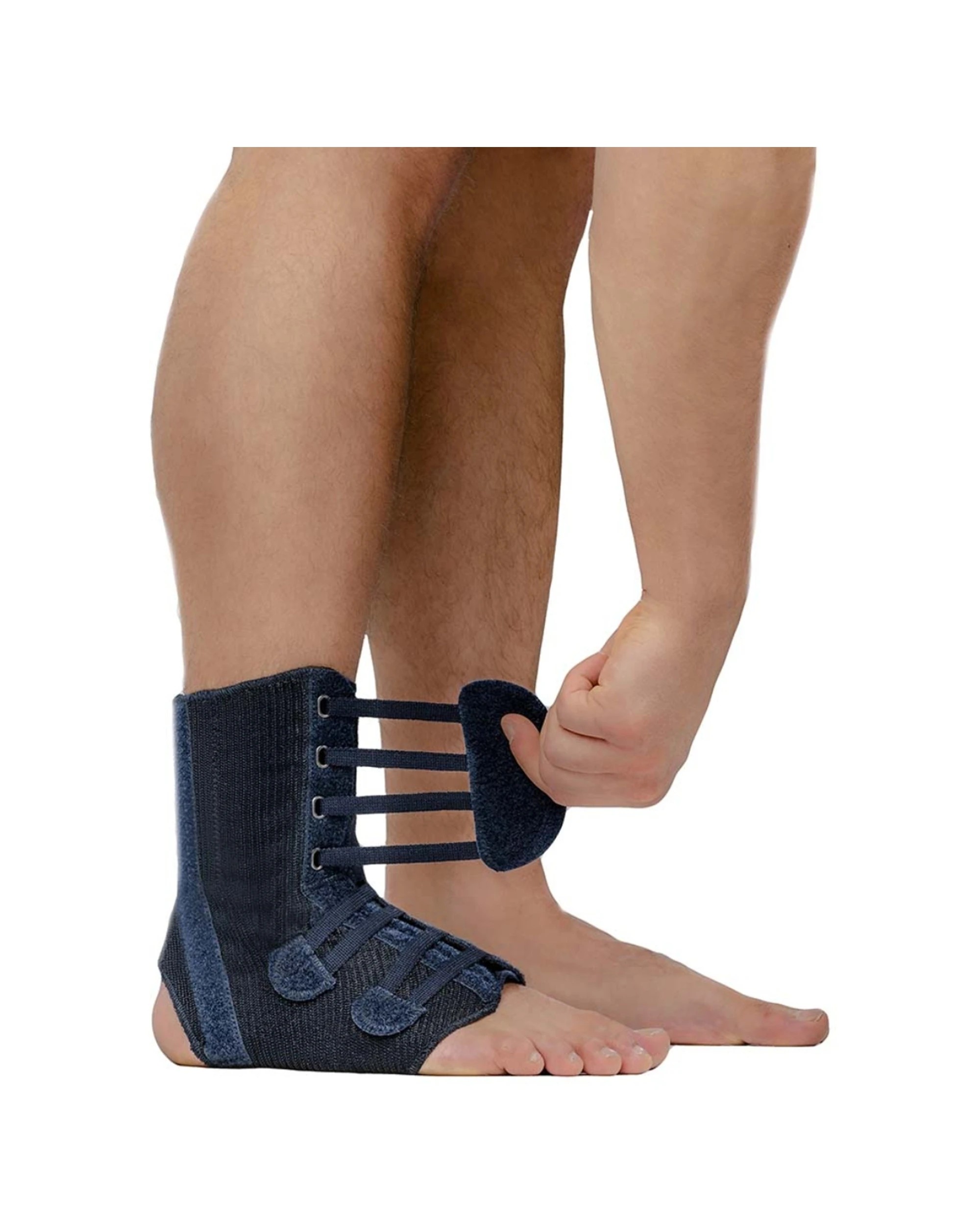 3 M-Brace Laced Ankle Stabilizer Figure 8 Strap Cotton Lining Support Large - Blue, 3 of 7