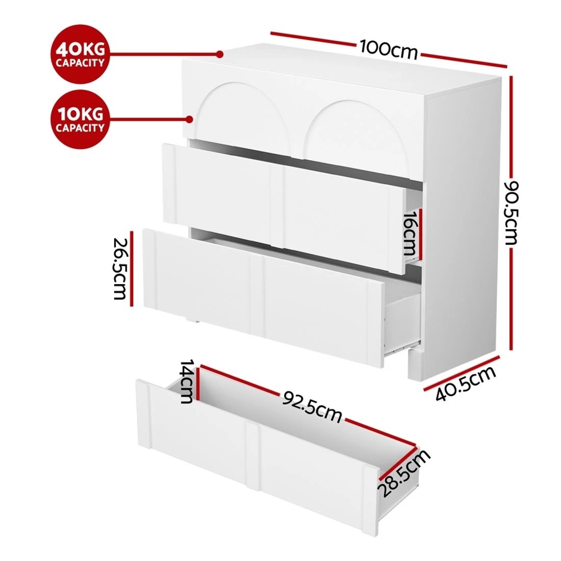 4 Artiss 3 Chest of Drawers Lowboy Dresser Cabinet - White, 4 of 8