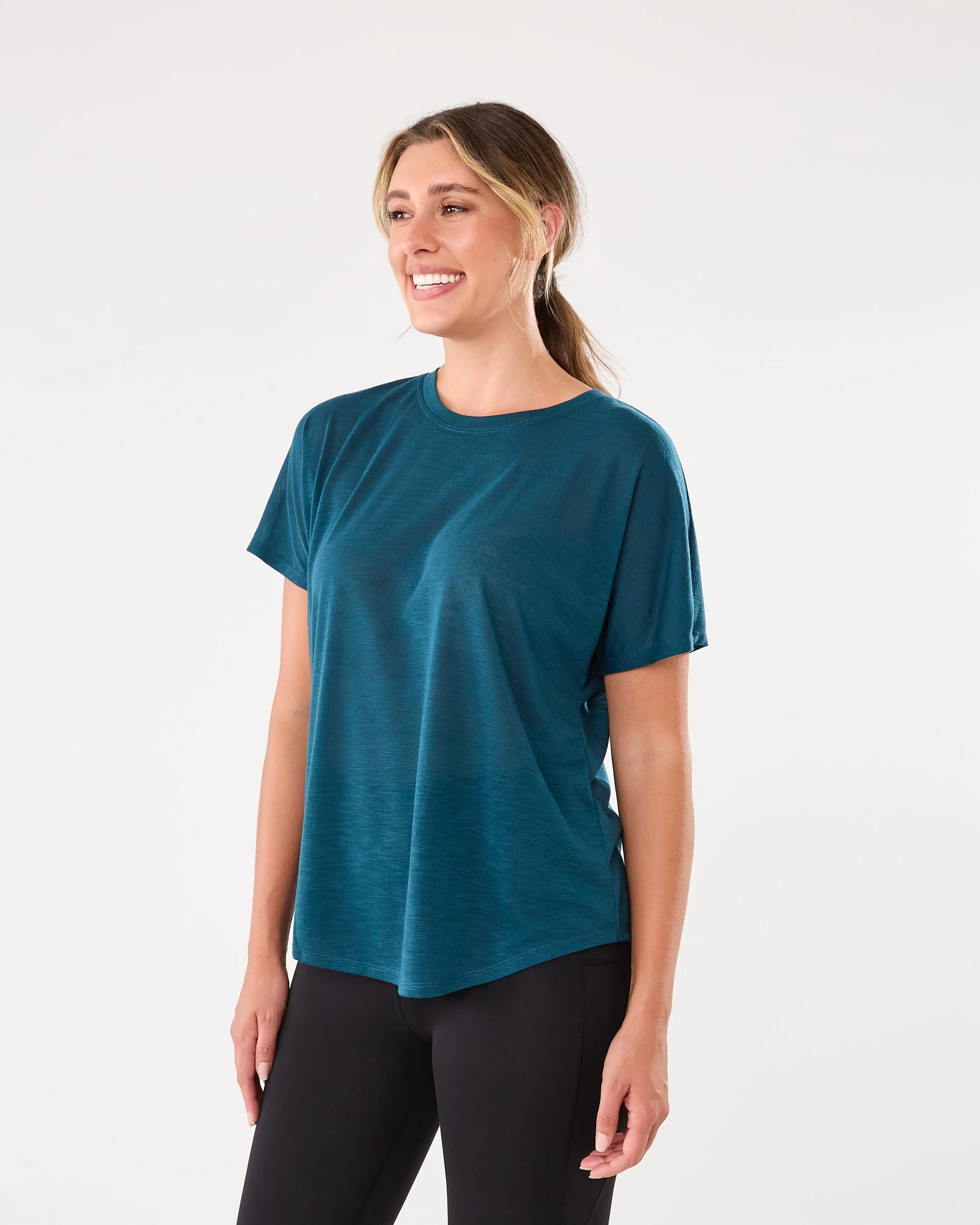 2 Active Womens Relax Sleeve T-shirt Deep Teal, 2 of 6