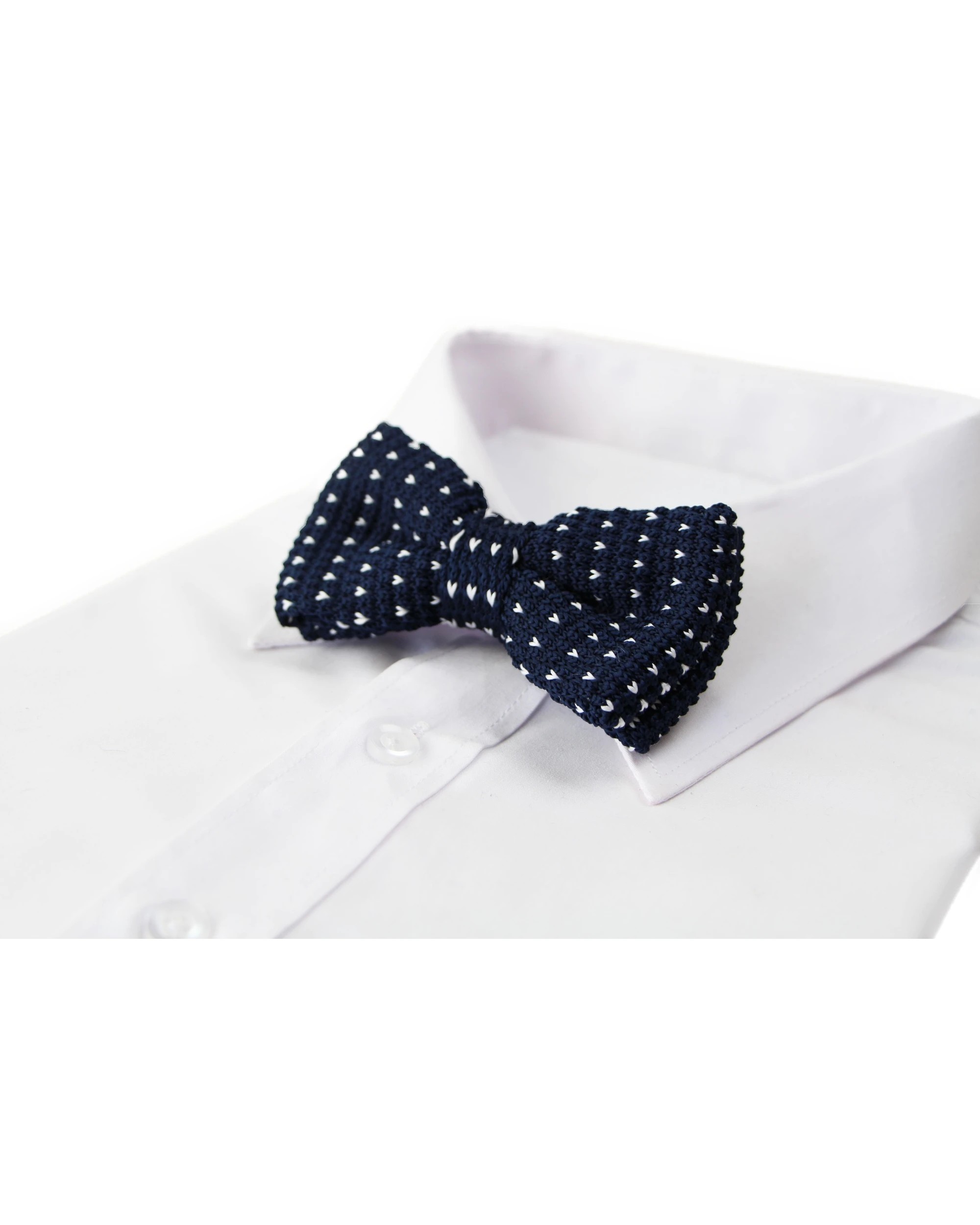 1 Zasel Mens Navy With Mini White Hearts Knitted Bow Tie, 1 of 2