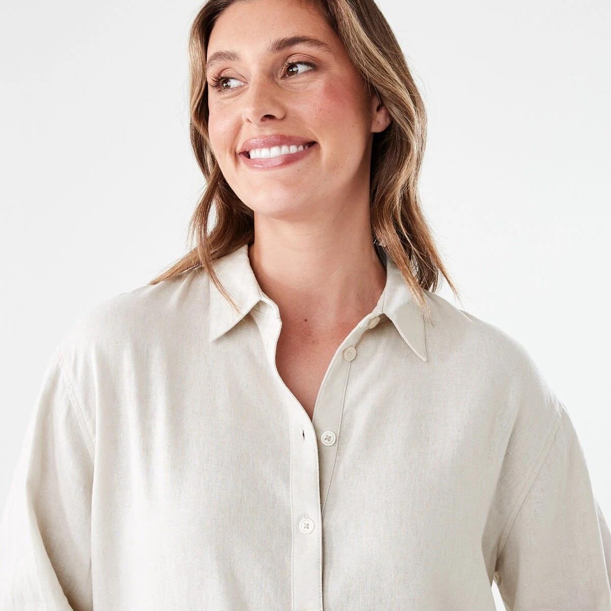 4 Long Sleeve Linen Blend Shirt NATURAL BEIGE, 4 of 6