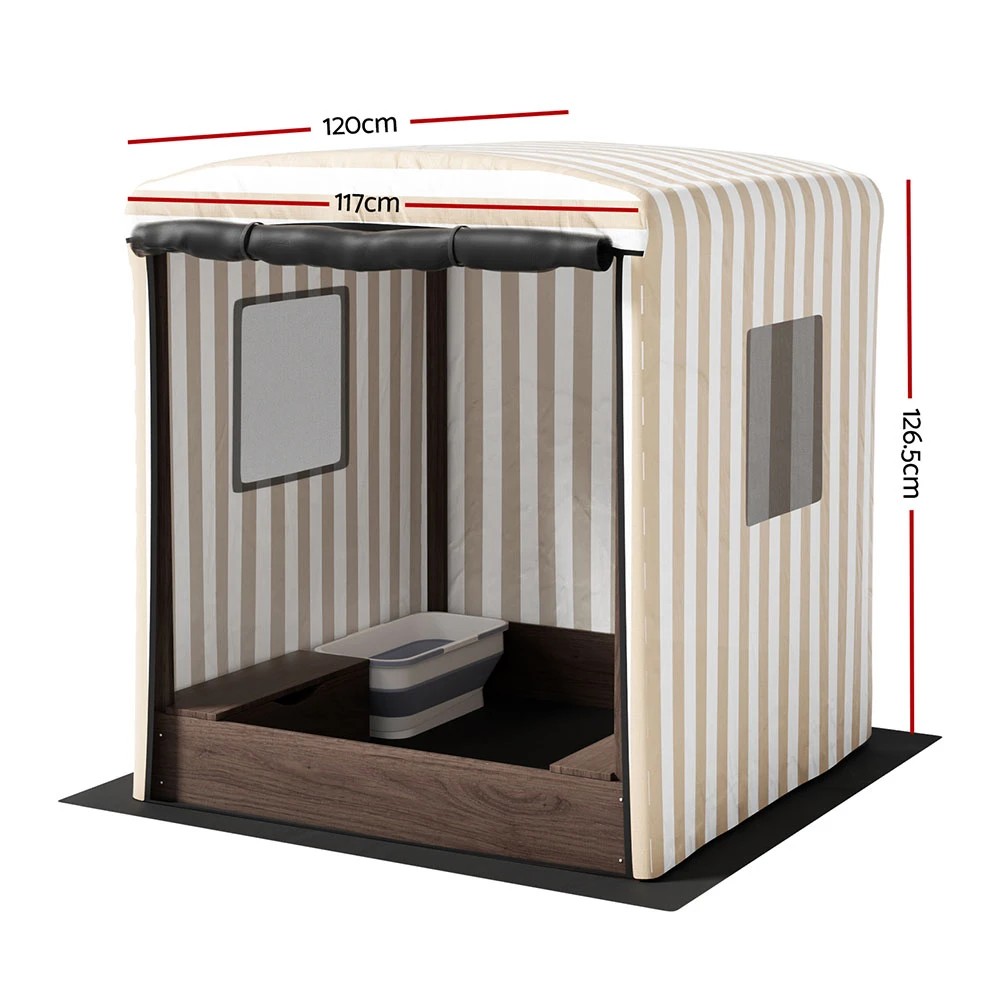 2 Keezi Kids Sandpit Wooden Sandbox Pit with Canopy Window Water Basin 120cm - Brown, 2 of 6