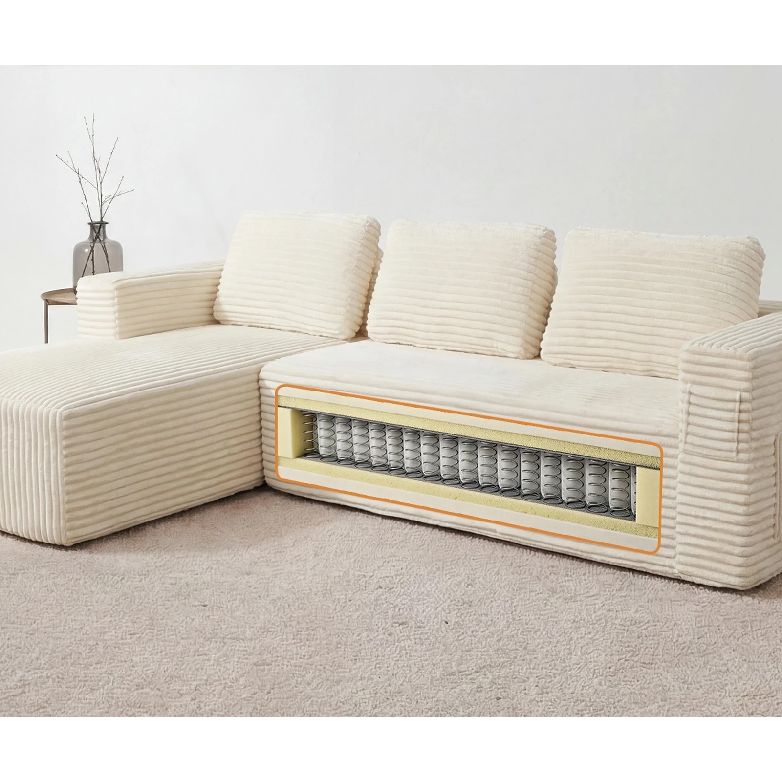 7 Oikiture Modular L Shape Compressed Sofa Couch Chaise Lounge - Beige, 7 of 9