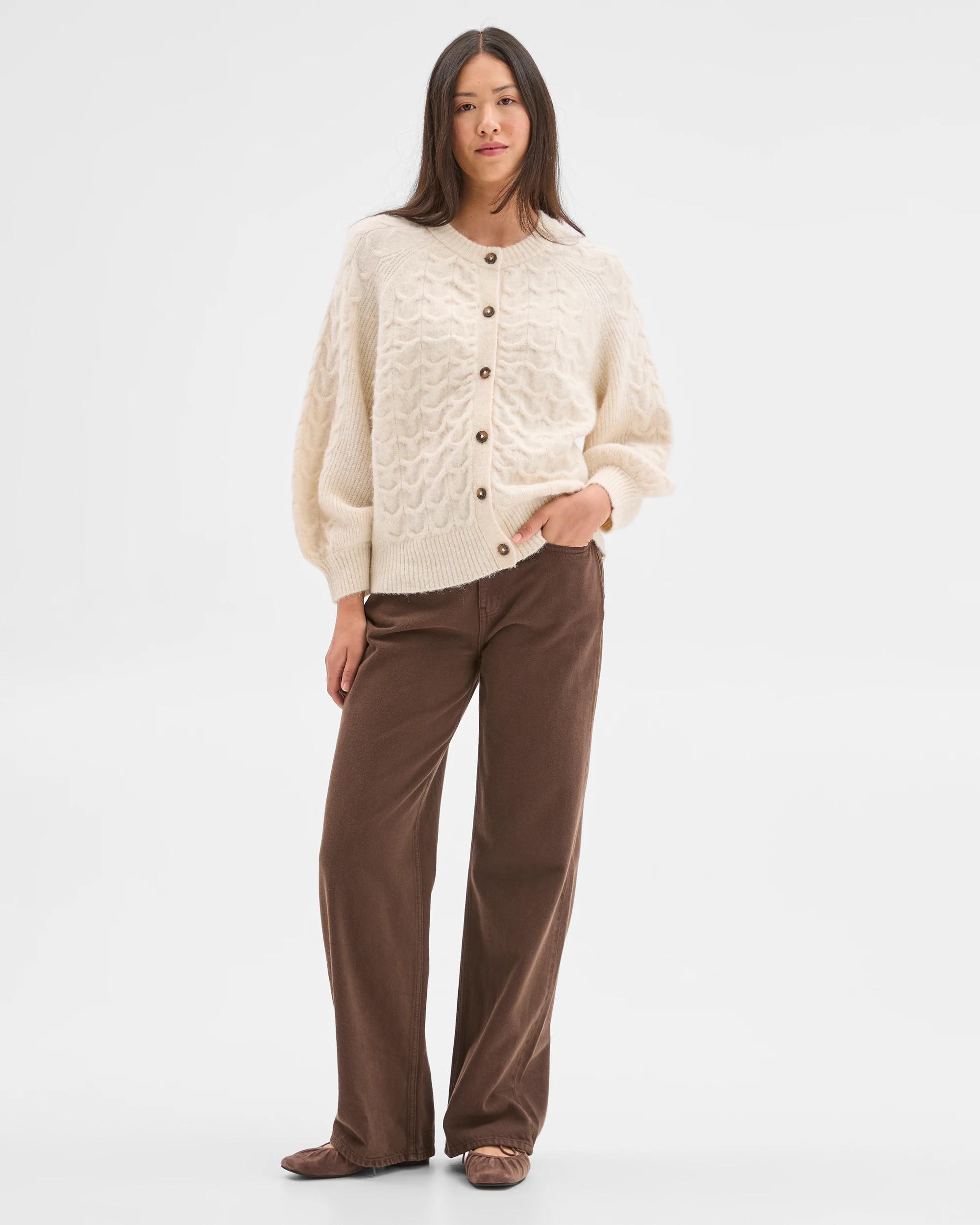 2 Target Woman Cable Knit Bell Sleeve Cardigan COOKIES AND CREAM, 2 of 9