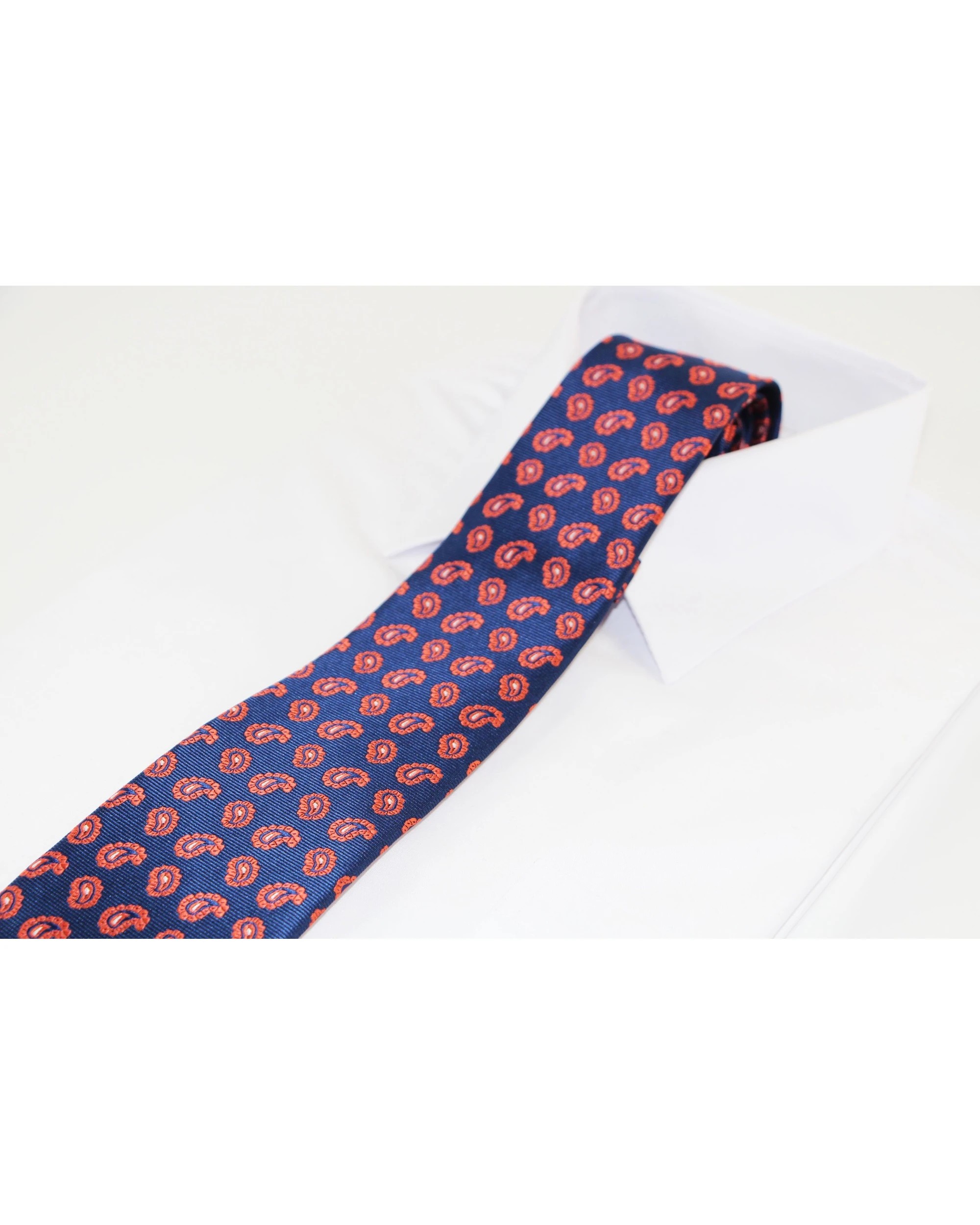 1 Zasel Navy & Orange Floating Paisley Design Patterned 8cm Neck Tie - Multi, 1 of 3