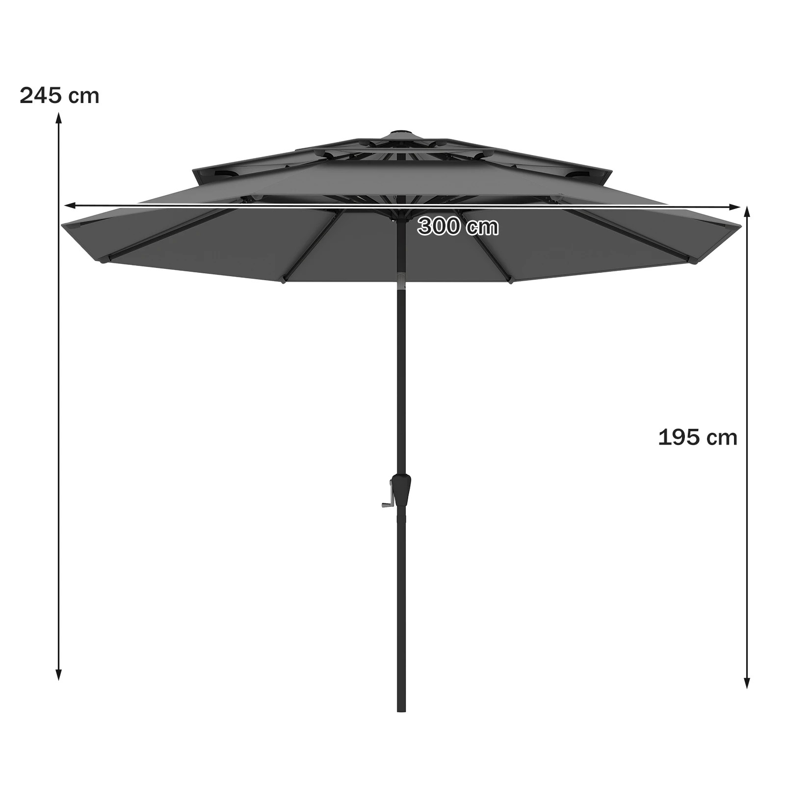 2 Costway 3M Patio Umbrella Anti-UV Beach Parasol Auto-Tilt Sun Shelter - Grey, 2 of 2