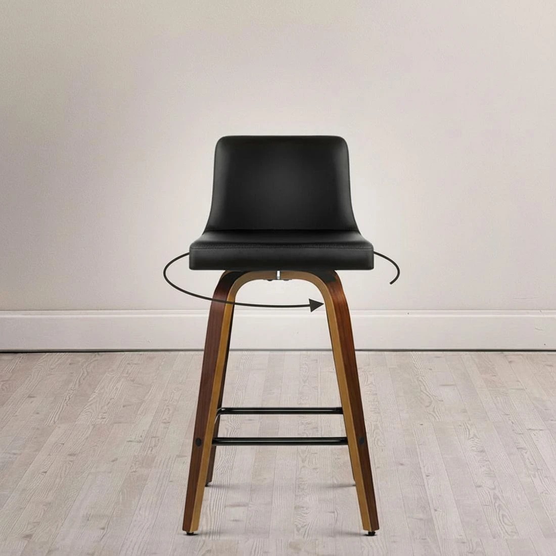 4 Artiss 4x Bar Stools Swivel Leather Padded Wooden - Black, 4 of 6