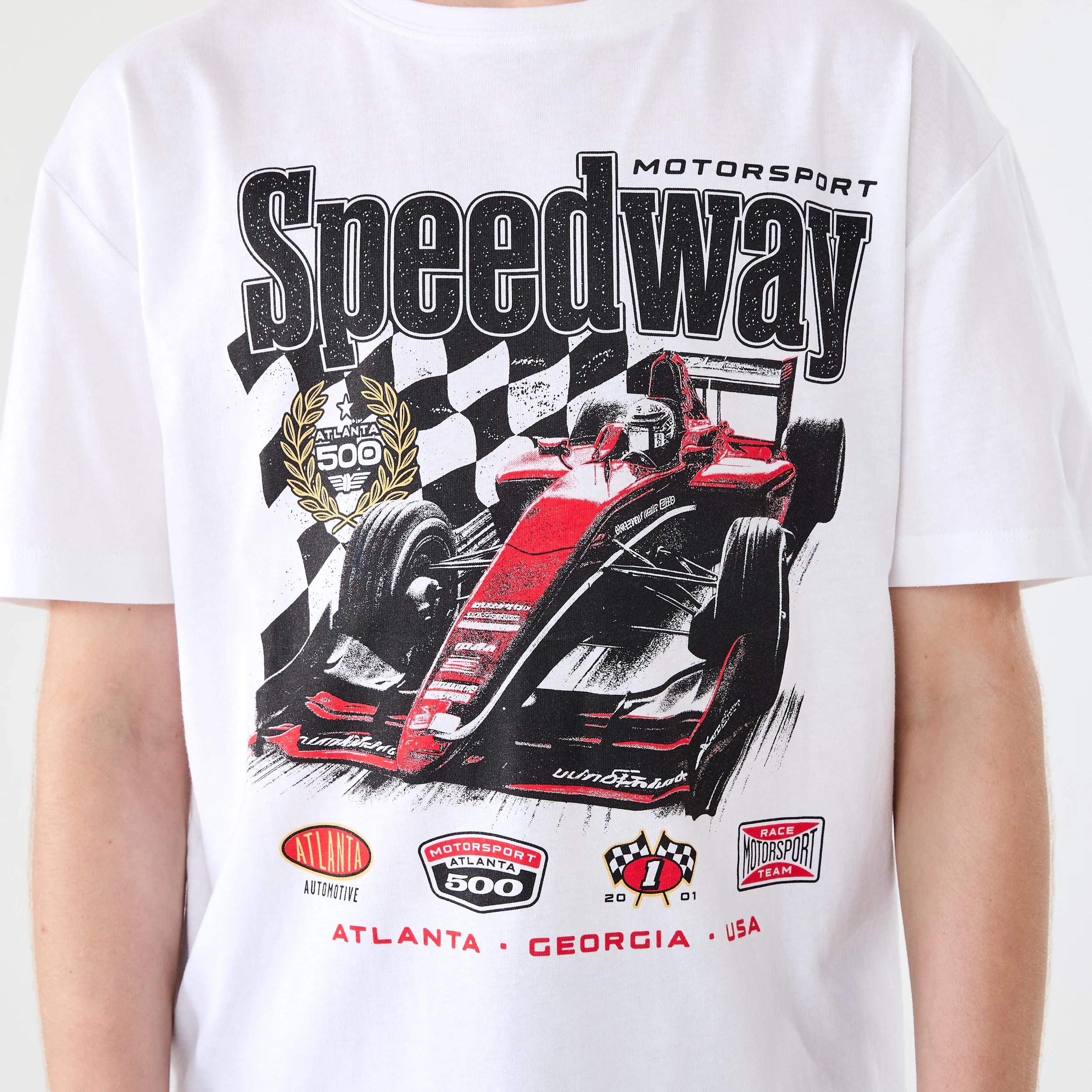 4 Short Sleeve Graphic Print T-shirt Wht Racer, 4 of 6