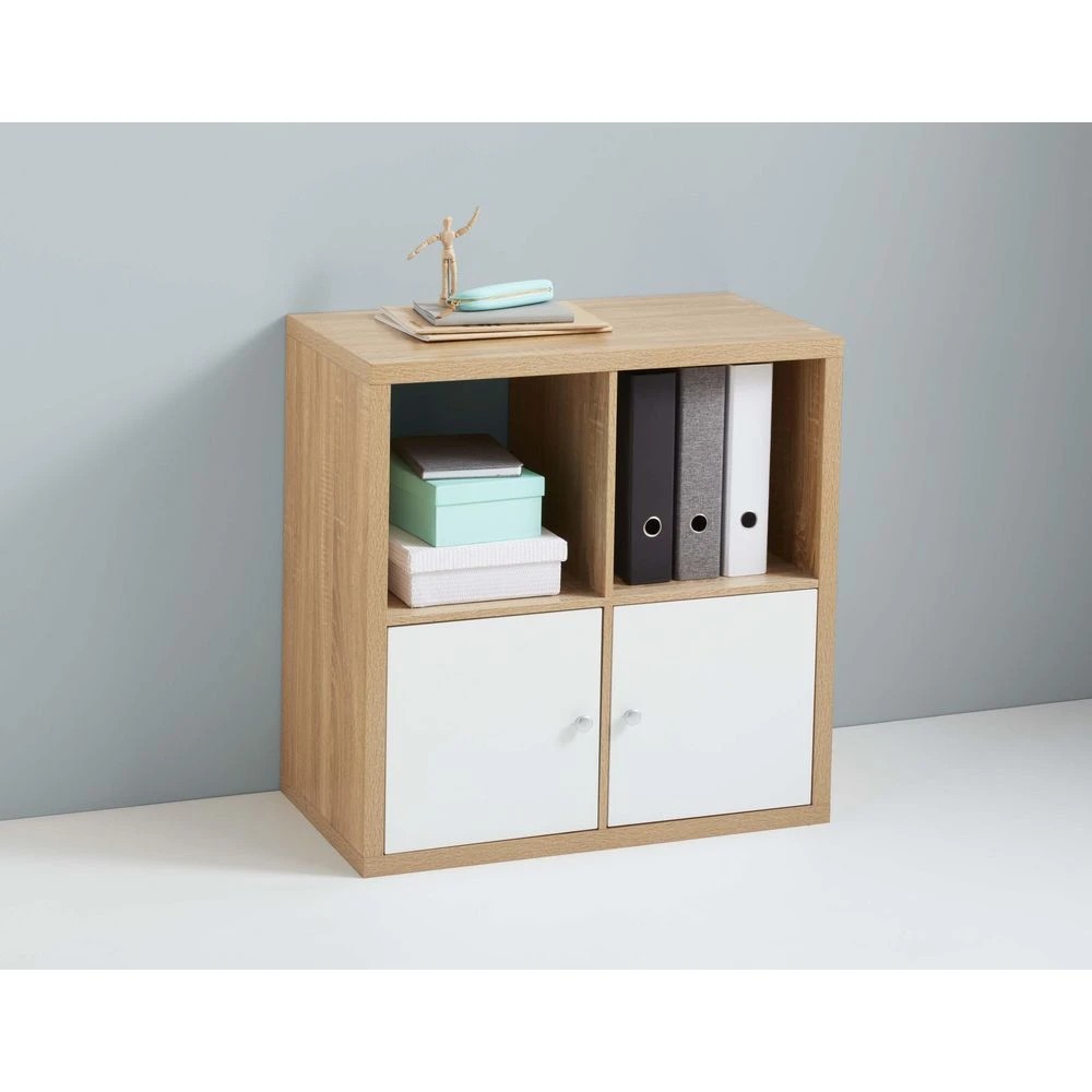 9 Horsen 4 Cube Bookcase Oak Shelves Home Office Storage, 9 of 9