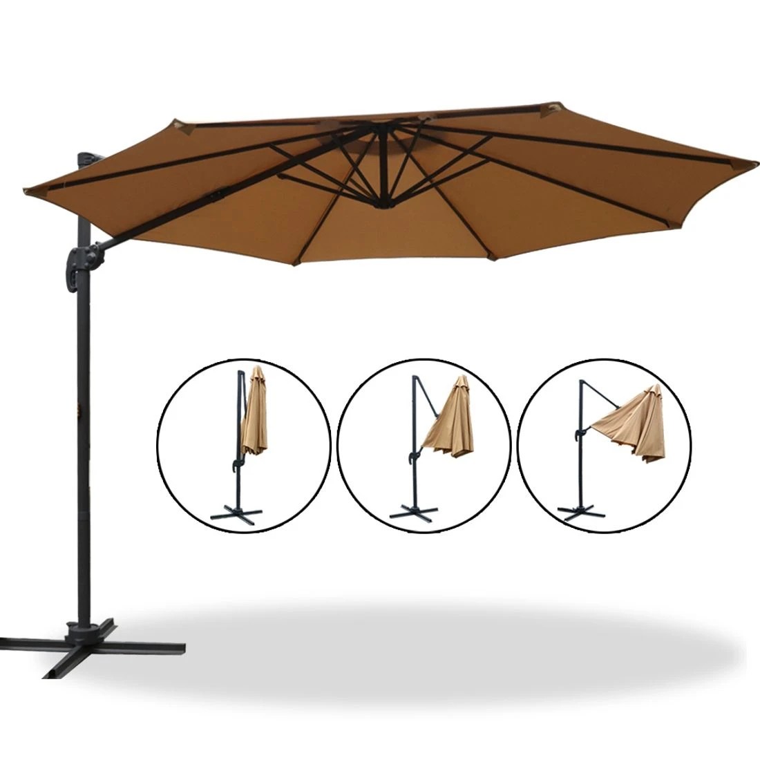 3 Instahut 3m Outdoor Umbrella Cantilever 360 Degree Tilt Beach Roma - Beige, 3 of 6