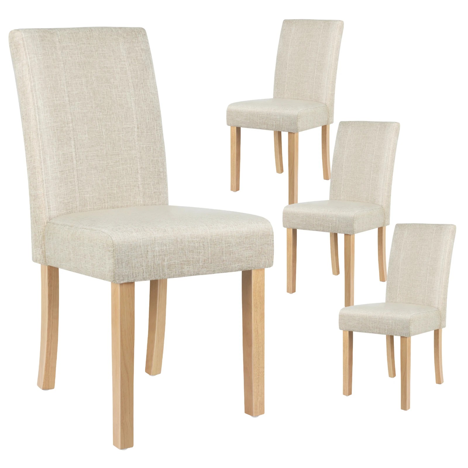 1 Alfordson 4x Dining Chairs Cafe Kitchen Chair Retro High-Back Wood Fabric - Beige, 1 of 10