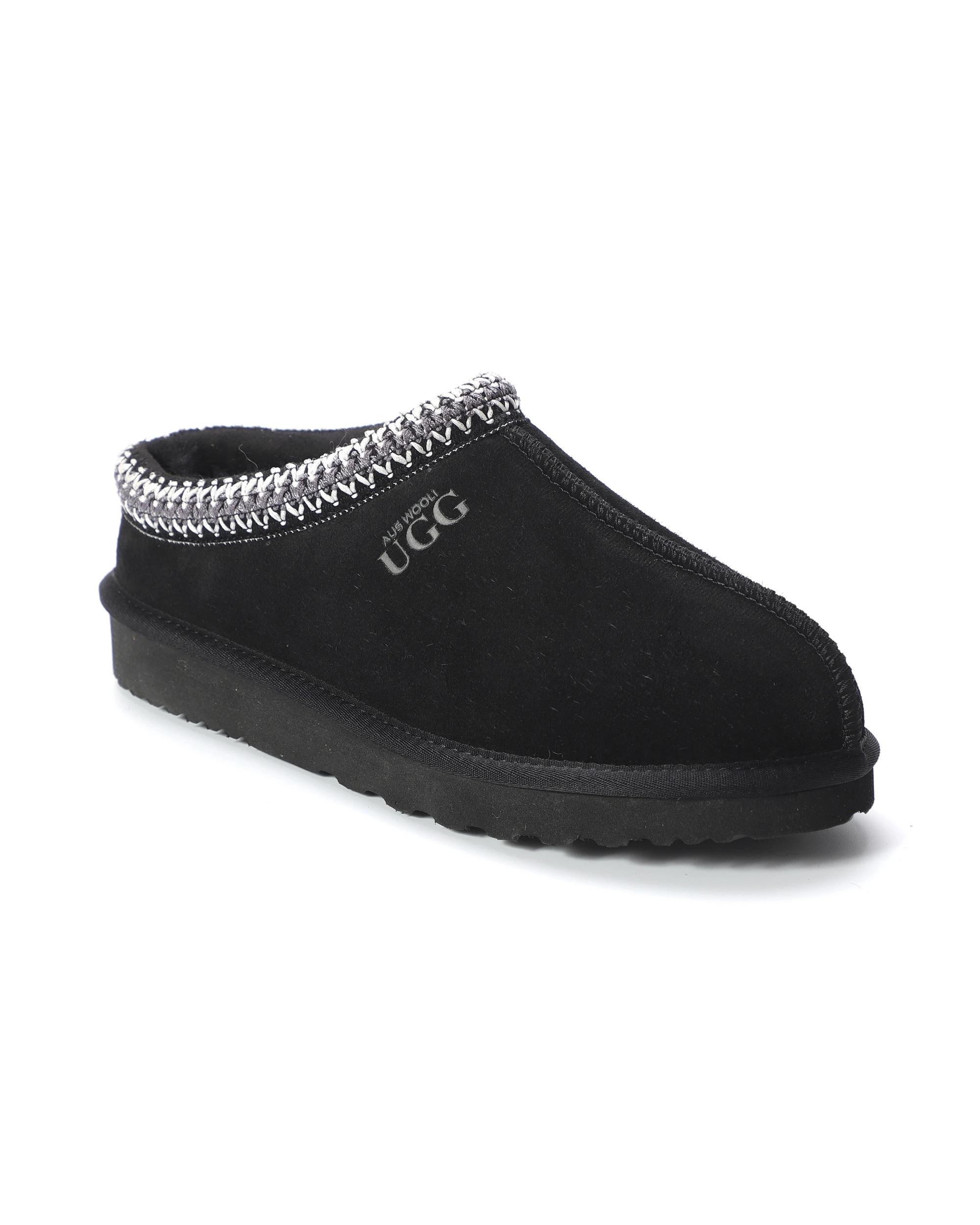 1 AUS WOOLI Sheepskin Ankle Braid Croydon UGG Slippers BLACK, 1 of 6
