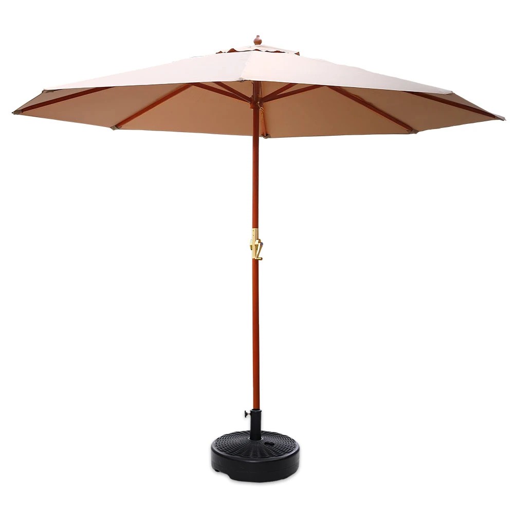 1 Instahut 3m Outdoor Umbrella w/Base Pole Umbrellas Garden Sun Stand Deck - Beige, 1 of 6