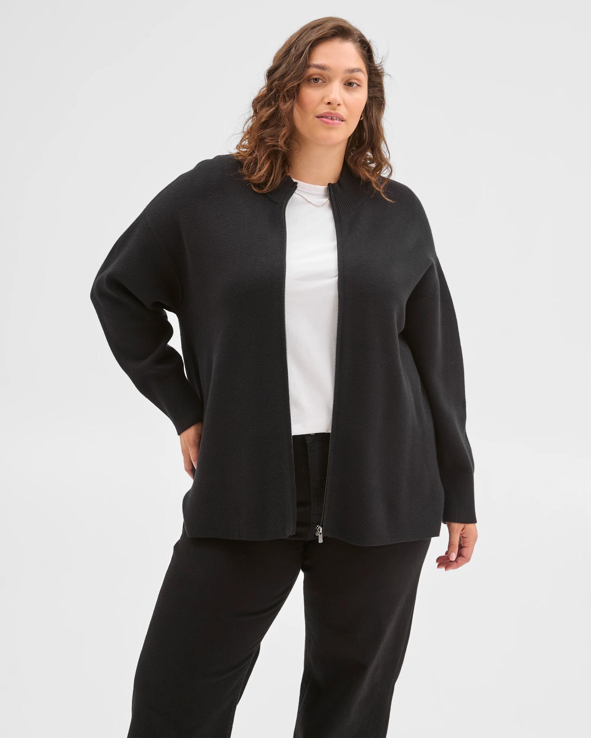 3 Target Curve Plus Size Clean Knit Zip Through Jumper BLACK, 3 of 7