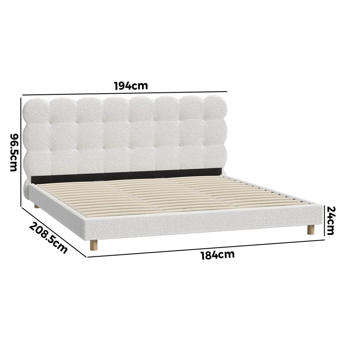 10 Oikiture King Bed Tufted Bedhead Boucle Bed Frame
 - White, 10 of 10